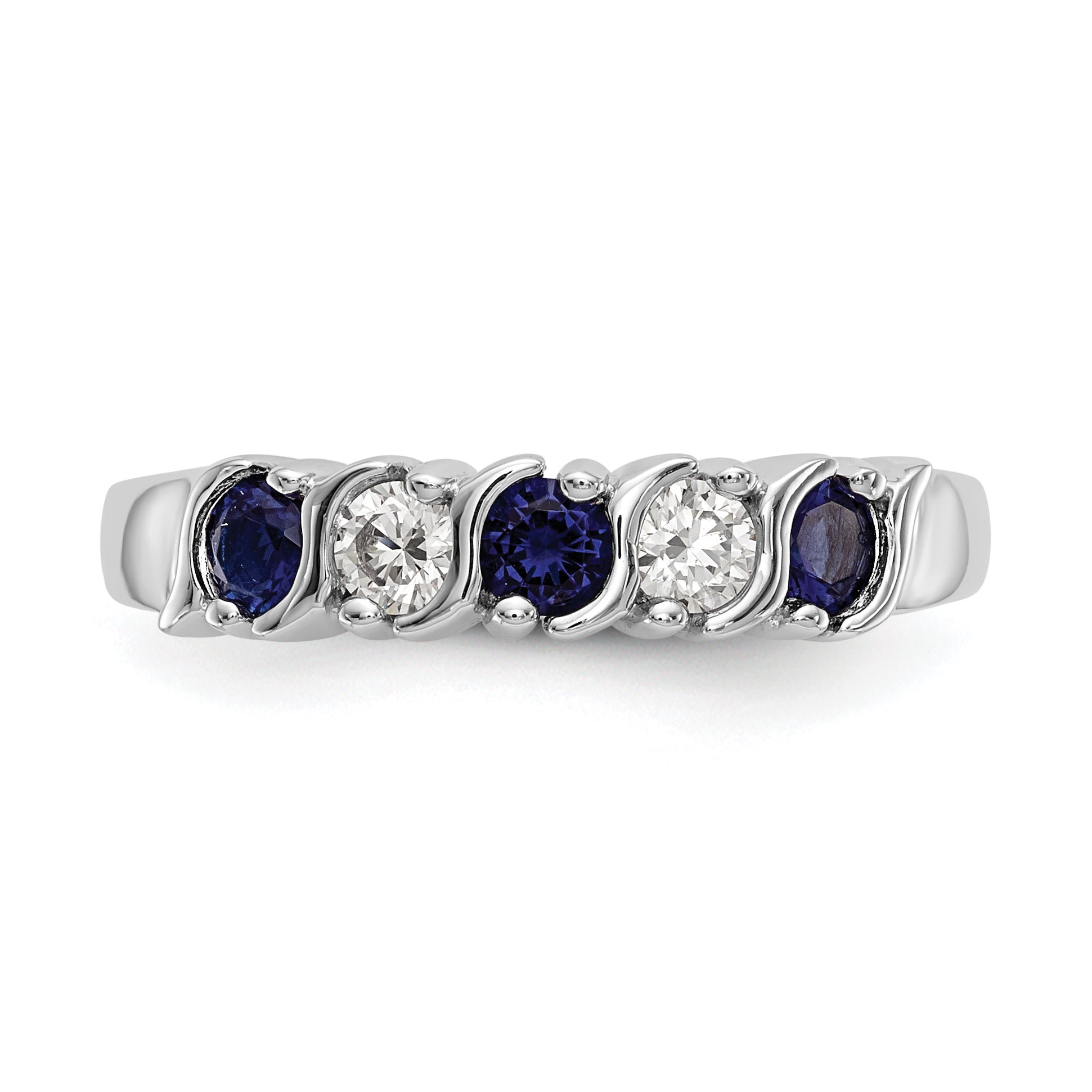 14k White Gold 1/5 carat Diamond and Blue Sapphire Complete Band