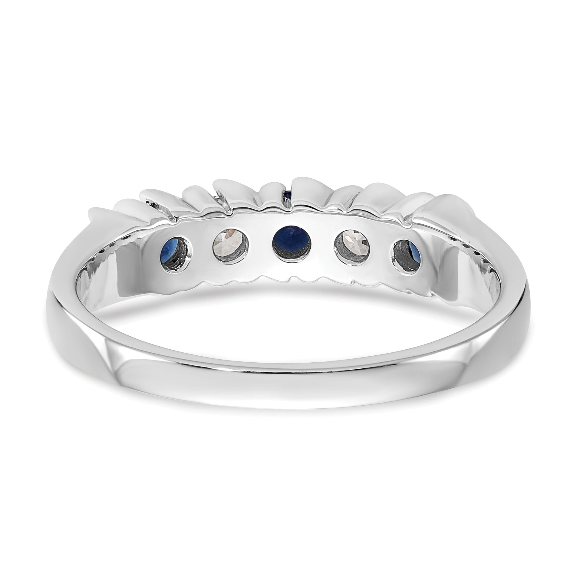 14k White Gold 1/5 carat Diamond and Blue Sapphire Complete Band