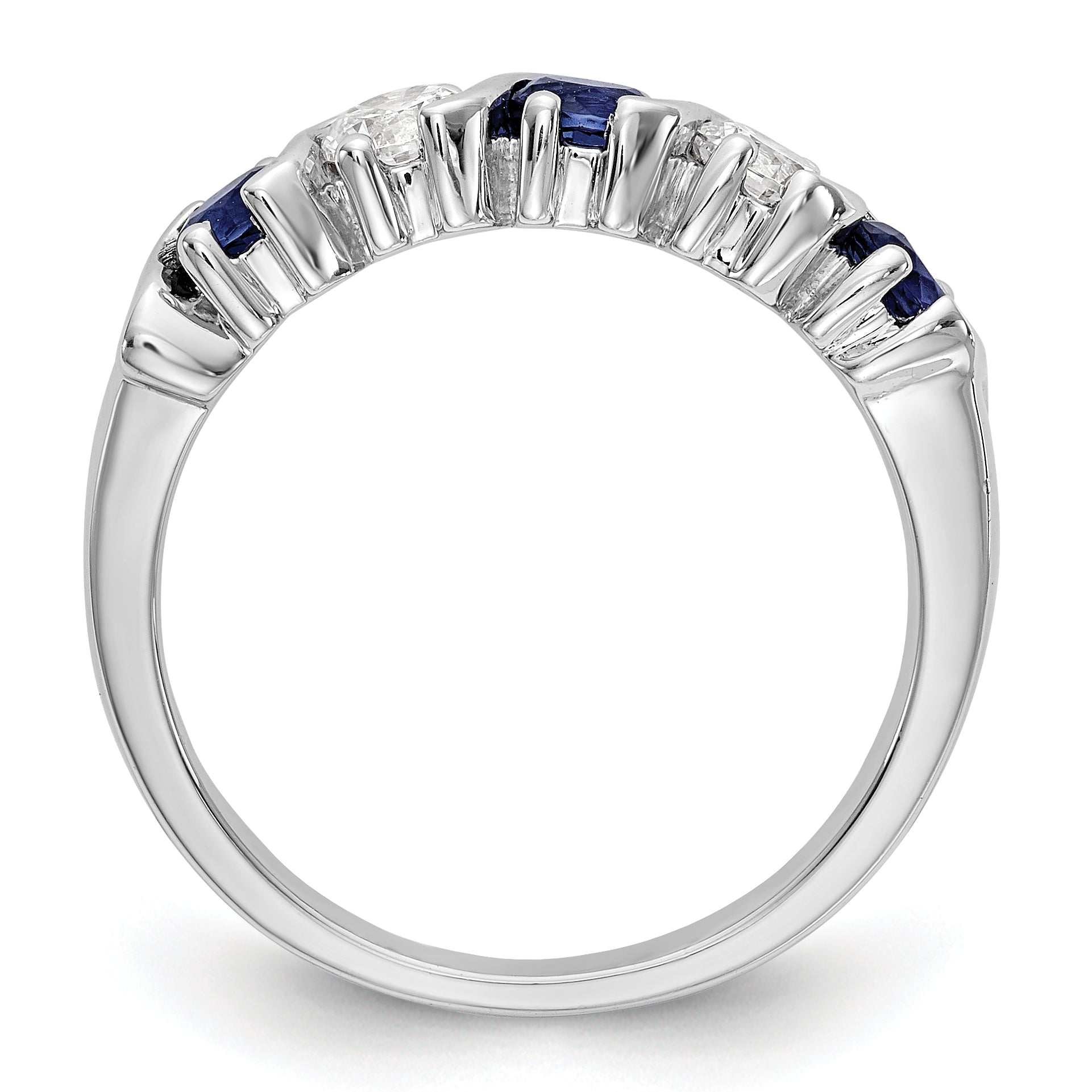 14k White Gold 3/8 carat Diamond and Blue Sapphire Complete Band