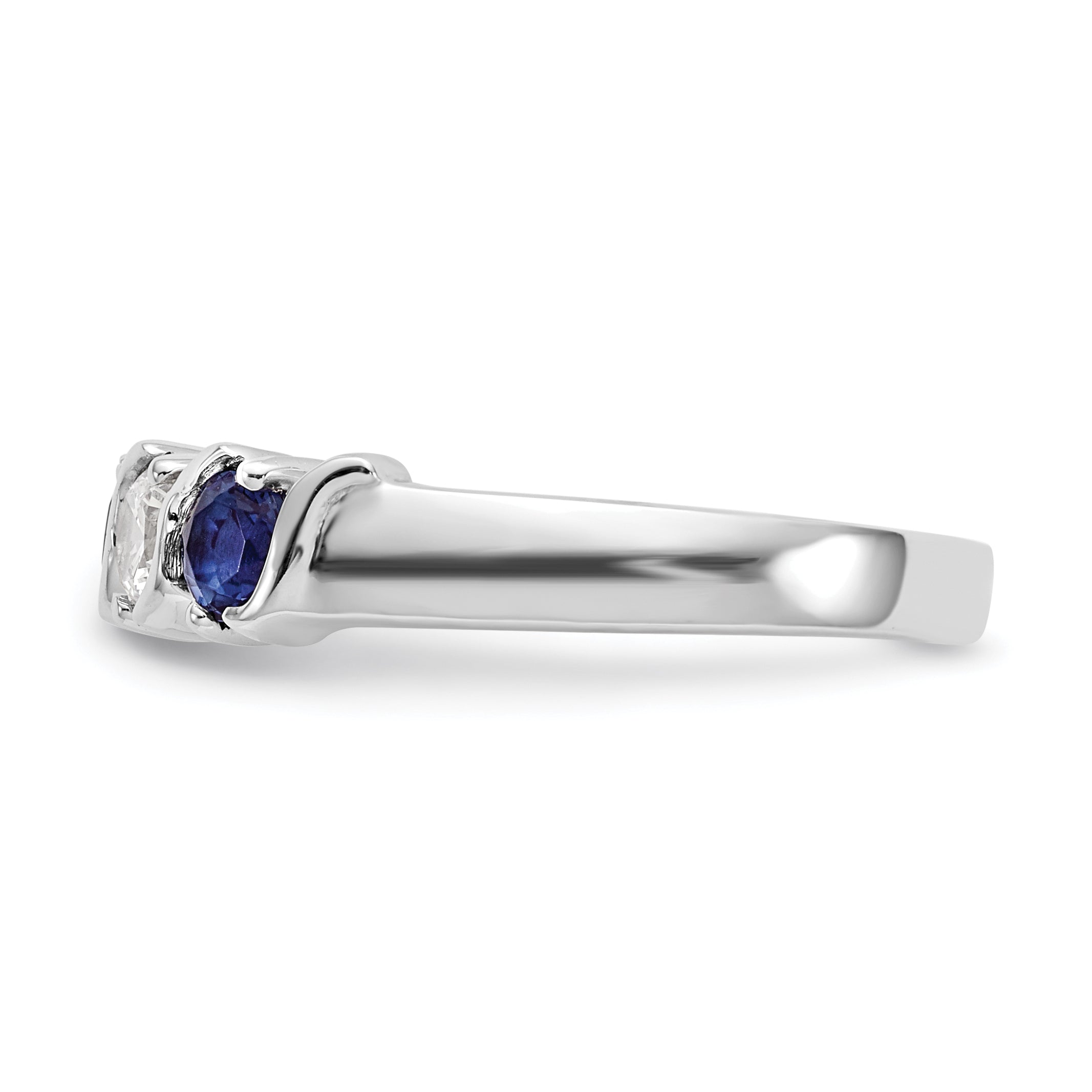 14k White Gold 3/8 carat Diamond and Blue Sapphire Complete Band