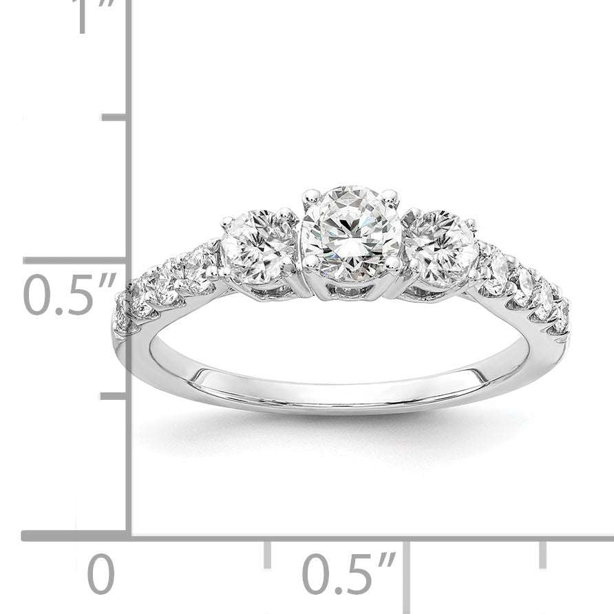 14k White Gold 1 carat Lab Grown Diamond VS/SI+ G+ Round Complete Three Stone Size 5 Engagement Ring