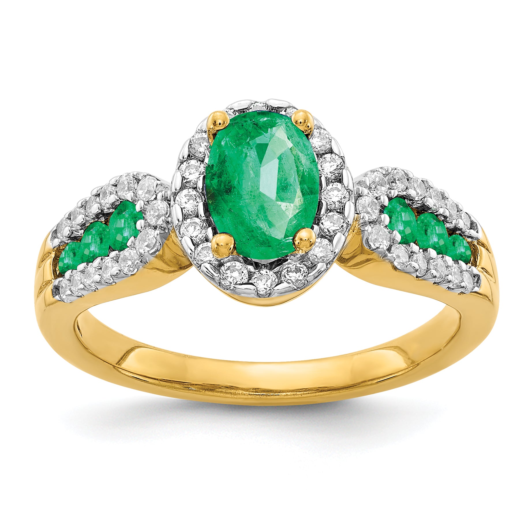 10k White Gold 1/3 carat Lab Grown Diamond VS/SI+ G+ and Oval Lab Created Emerald Ring