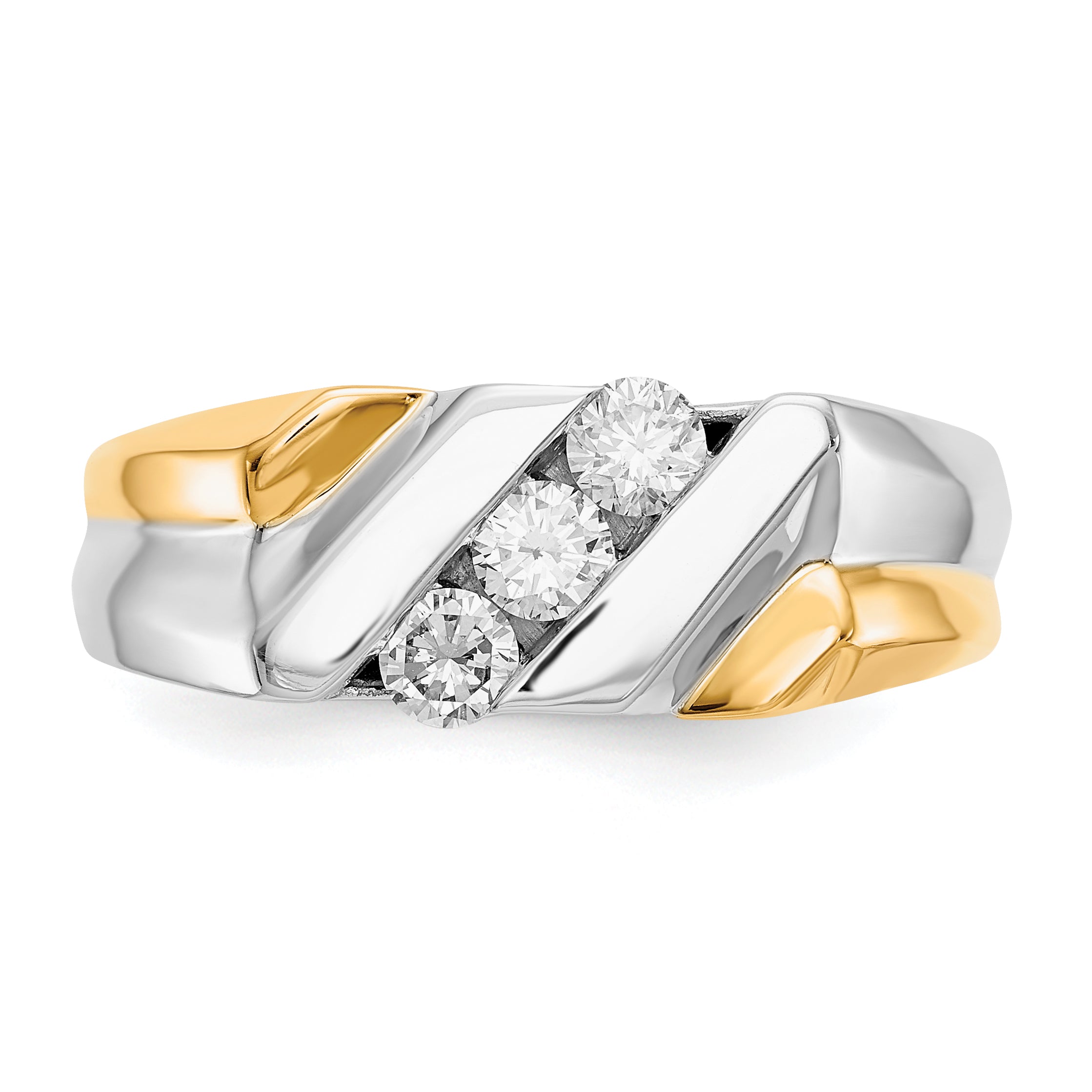 IBGoodman 14k Two-tone 1/2 carat Lab Grown Diamond VS/SI+ G+ Three Stone Complete Men's Ring