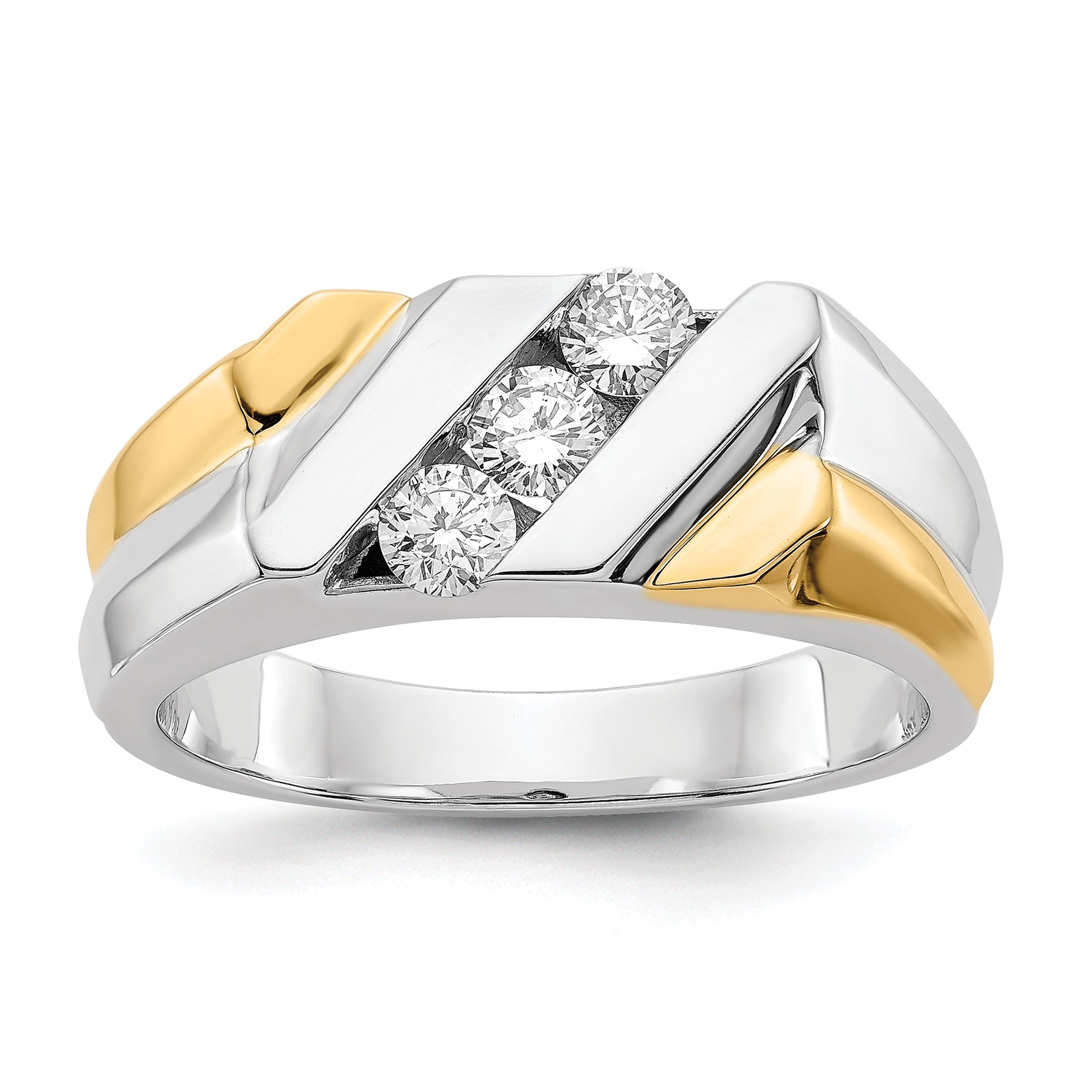 IBGoodman 14k Two-tone 1/2 carat Lab Grown Diamond VS/SI+ G+ Three Stone Complete Men's Ring