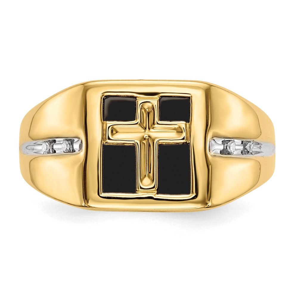 14K Lab Grown VS/SI FGH Dia and Onyx Cross Men's Ring