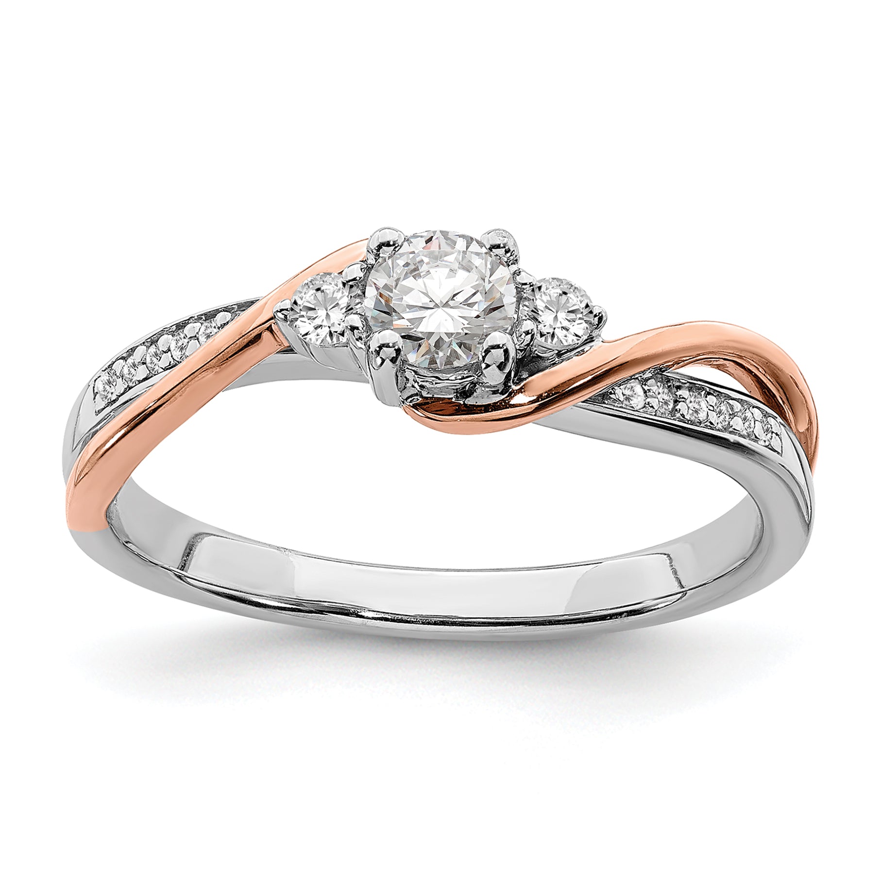 14k Two-tone Rose and White Gold 3/8 carat Lab Grown Diamond VS/SI+ G+ Round Complete Bypass Engagement Ring