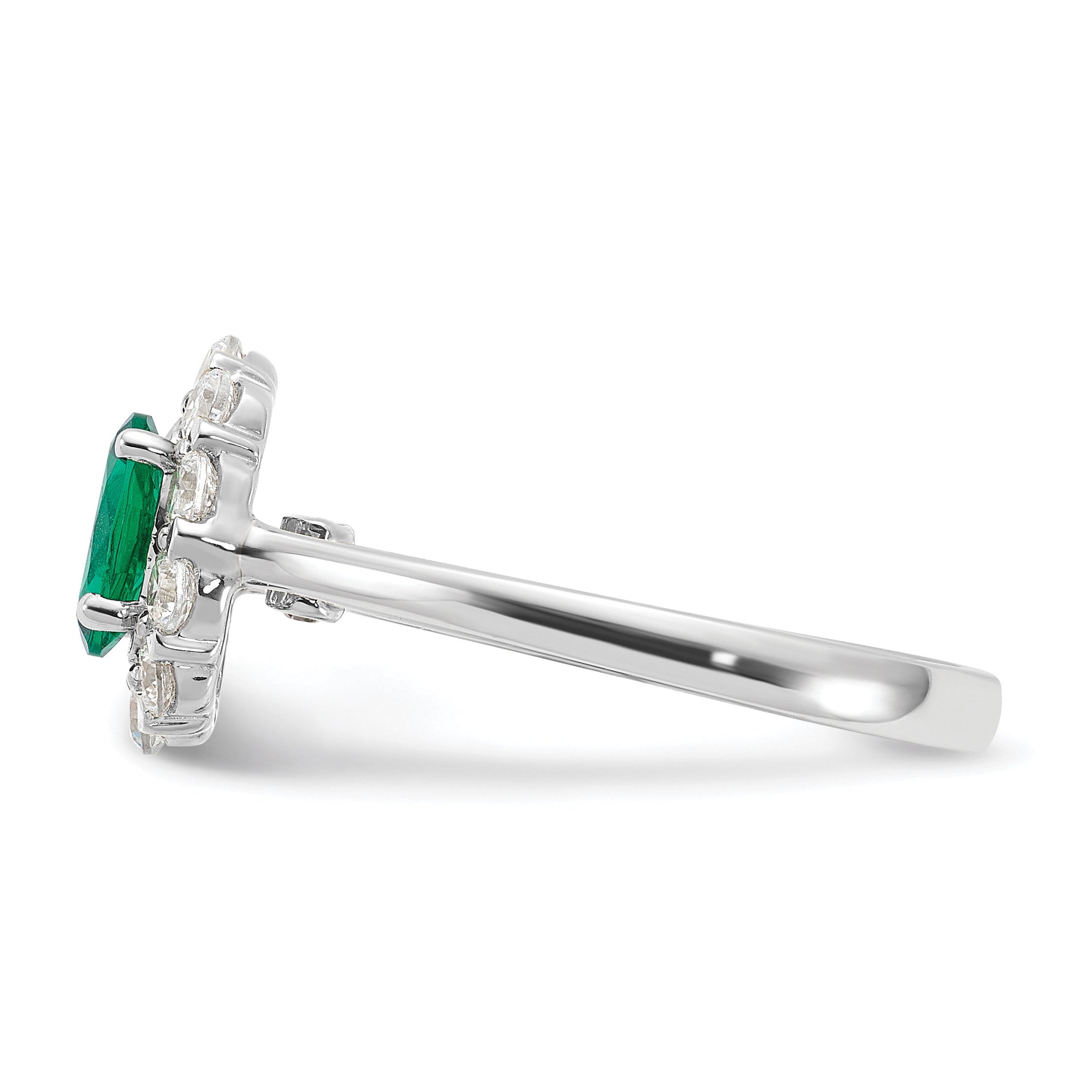 10k White Gold 5/8 carat Lab Grown Diamond VS/SI+ G+ and Oval Lab Created Emerald Halo Fashion Ring