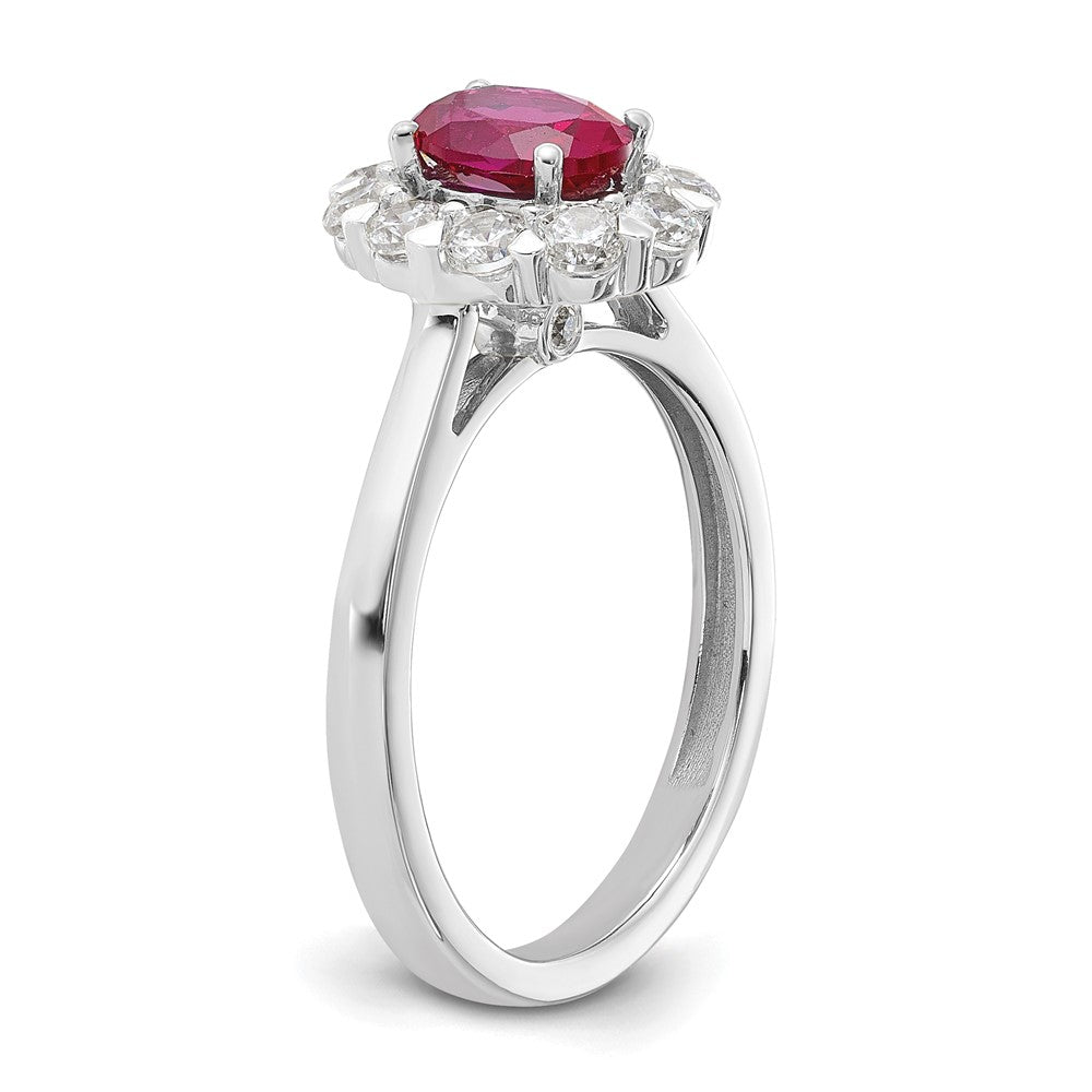 10K White Gold Lab Grown VS/SI FGH Dia & Created Oval Ruby Fashion Ring