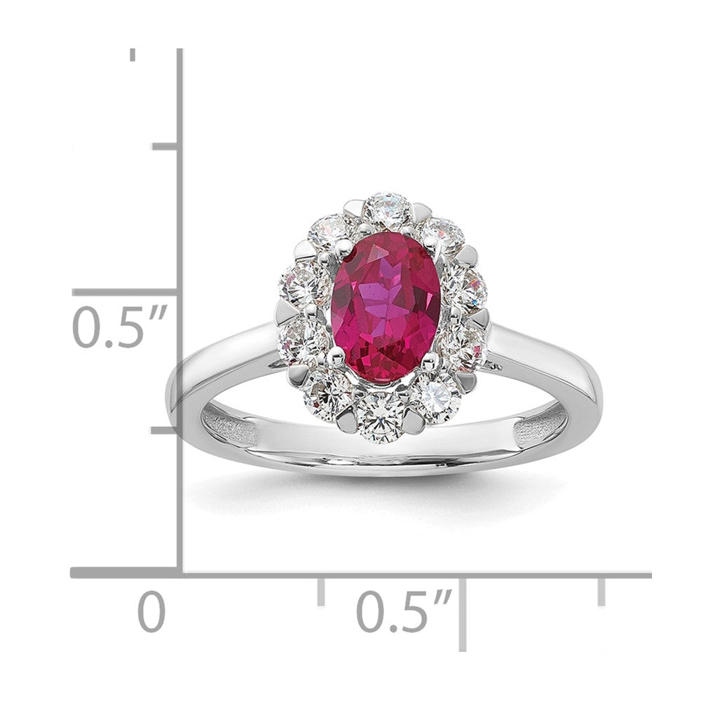10K White Gold Lab Grown VS/SI FGH Dia & Created Oval Ruby Fashion Ring