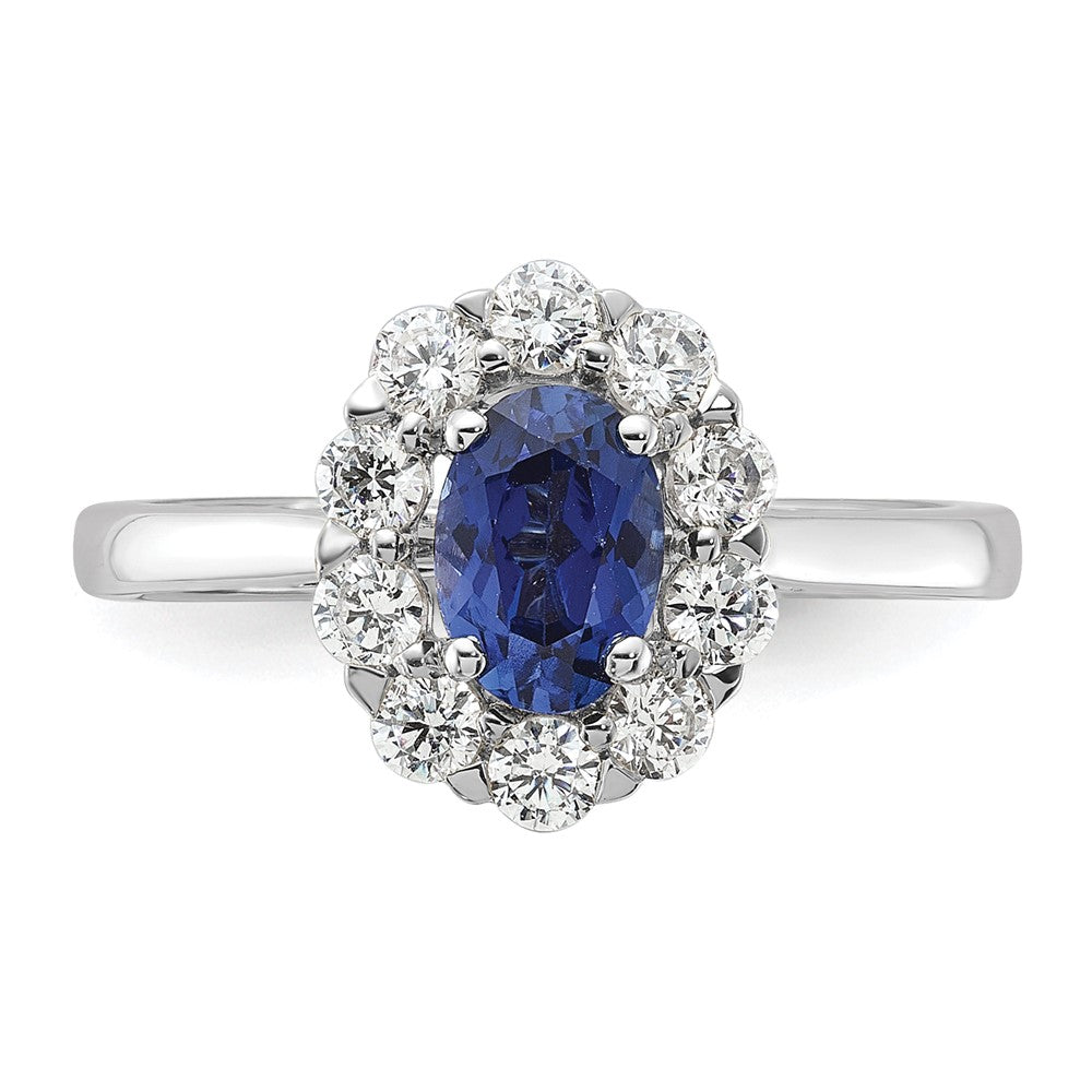 10K White Gold Lab Grown VS/SI FGH Dia & Cr. Oval Blue Sapphire Fashion Rin