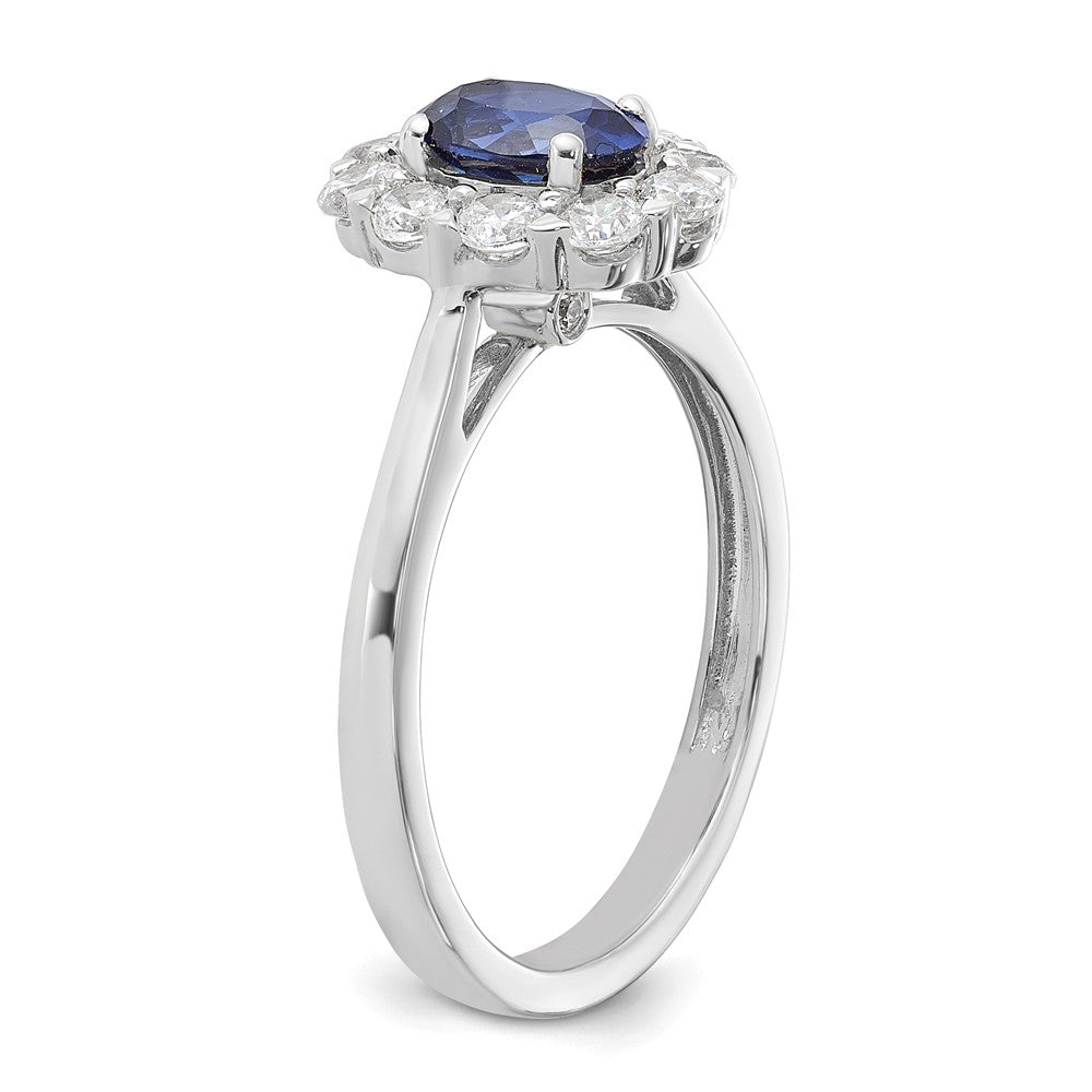 10K White Gold Lab Grown VS/SI FGH Dia & Cr. Oval Blue Sapphire Fashion Rin