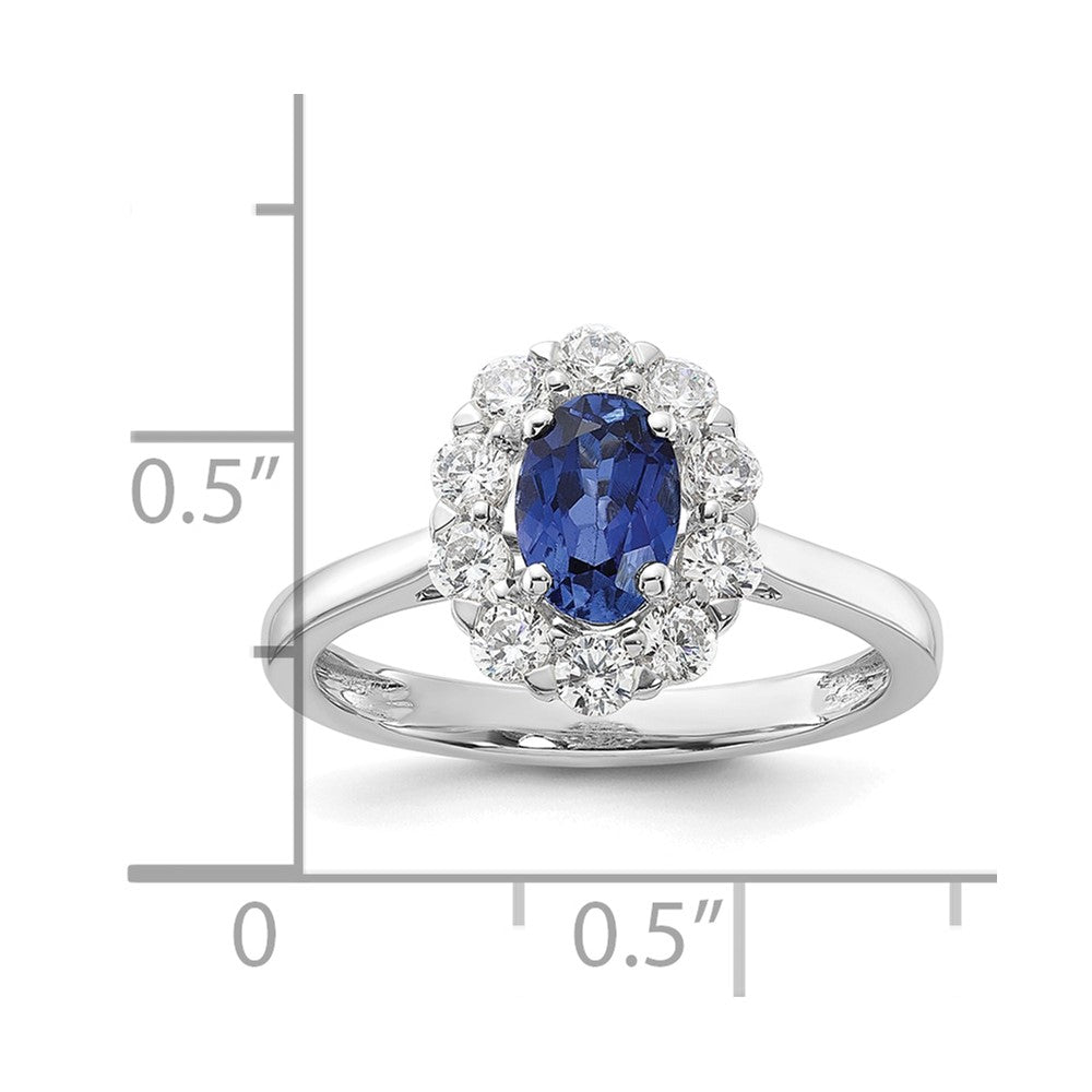 10K White Gold Lab Grown VS/SI FGH Dia & Cr. Oval Blue Sapphire Fashion Rin
