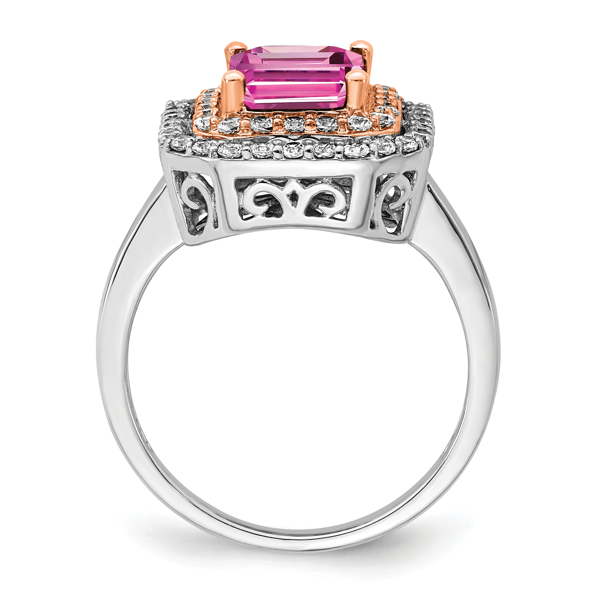 14k Two-Tone Rose and White Gold 5/8 carat Lab Grown Diamond VS/SI+ G+ and Lab Created Pink Sapphire Fashion Ring