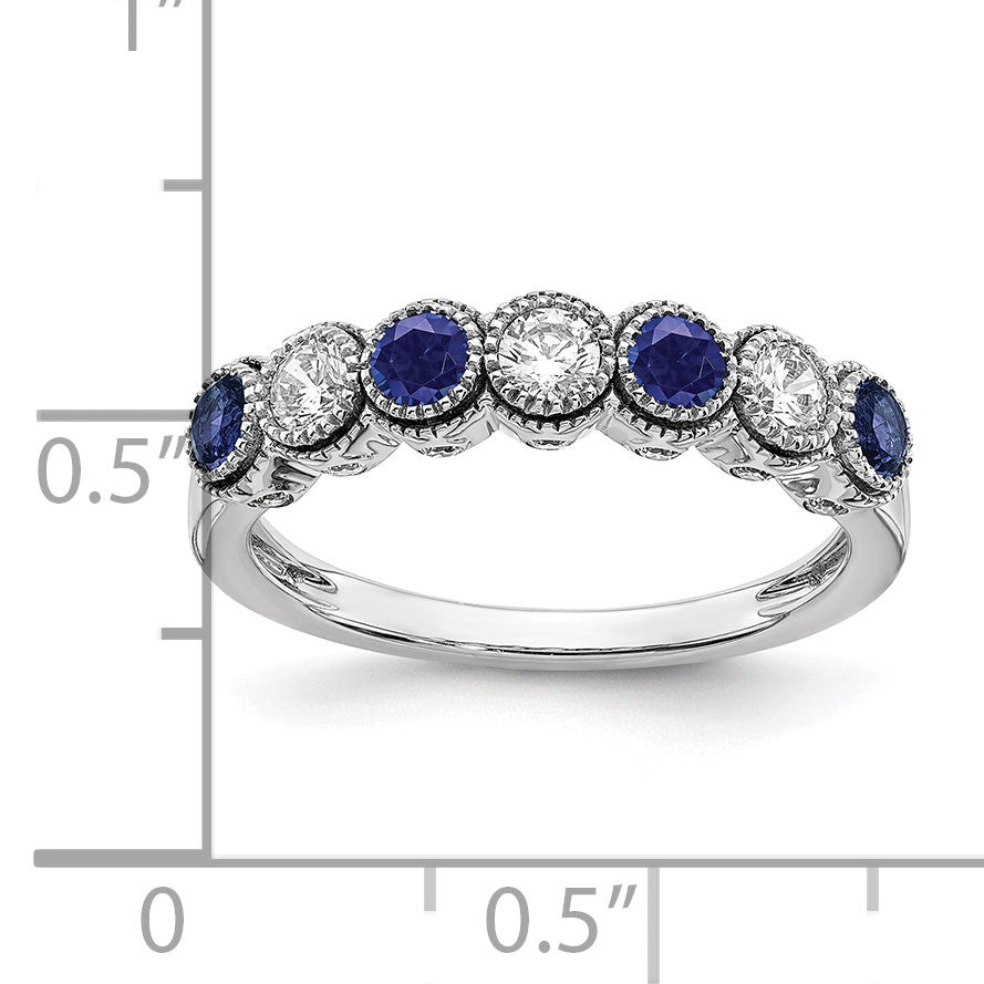 14k White Gold  1/2 carat Lab Grown Diamond VS/SI+ G+ and Lab Created Blue Sapphire Ring