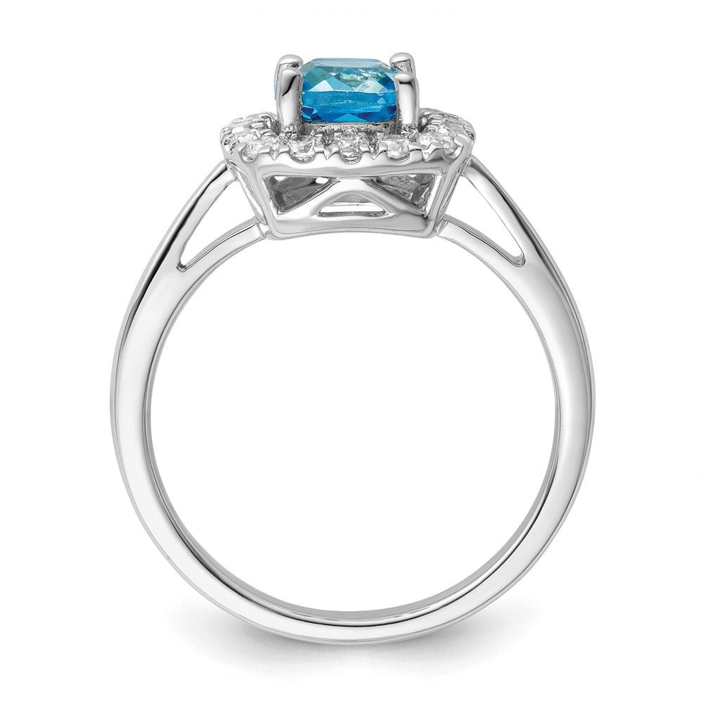 14K White Gold Lab Grown VS/SI FGH Dia and Blue Topaz Halo Ring