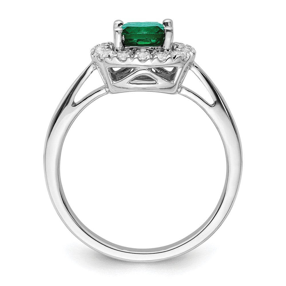 14K White Gold Lab Grown VS/SI FGH Dia and Created Emerald Halo Ring