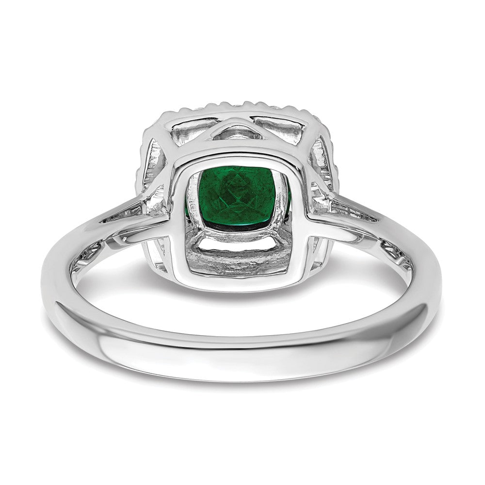 14K White Gold Lab Grown VS/SI FGH Dia and Created Emerald Halo Ring