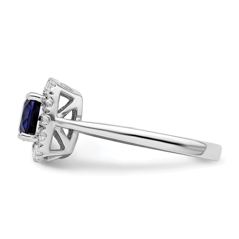 14K White Gold Lab Grown VS/SI FGH Dia and Created Blue Sapphire Halo Ring