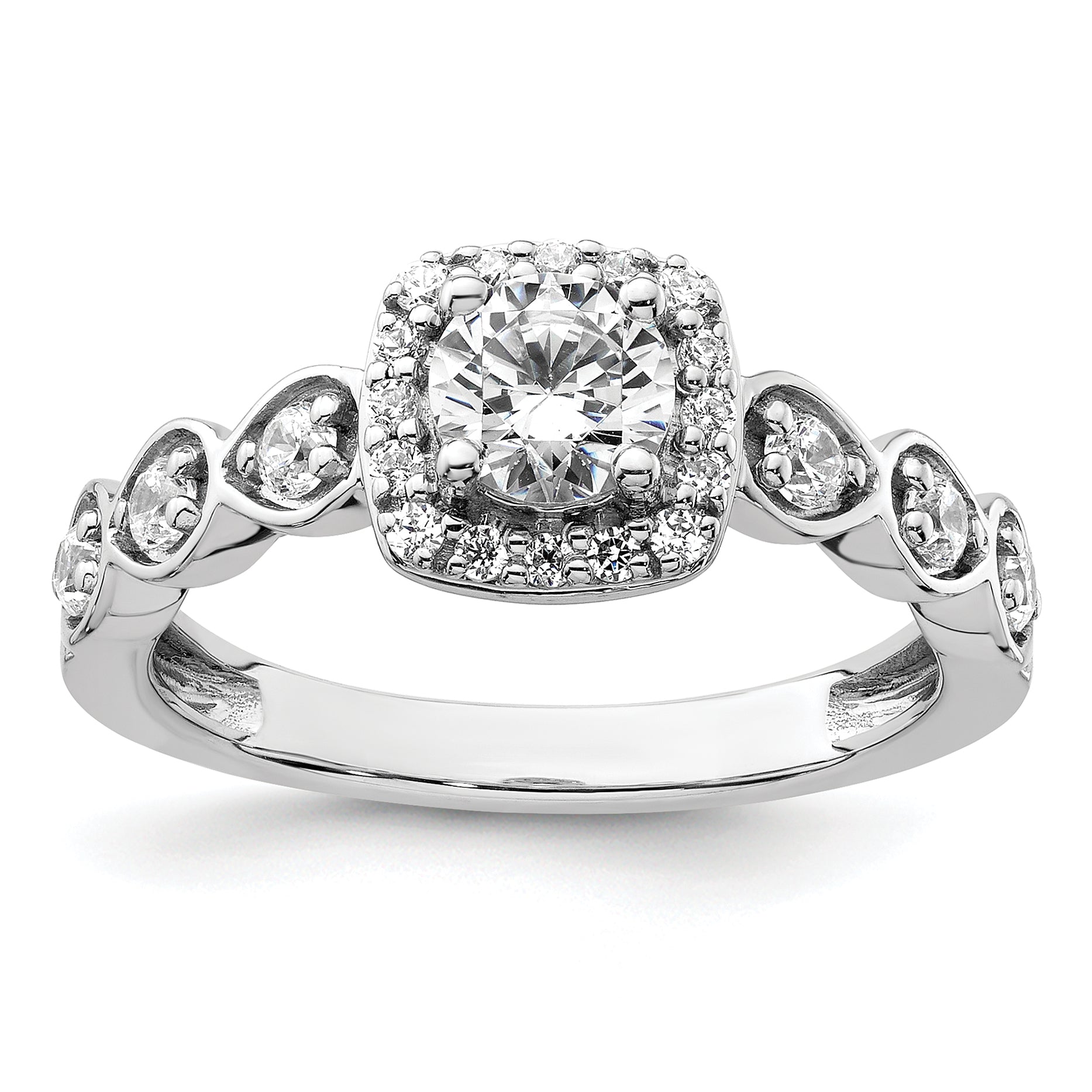 14k White Gold 7/8 carat Lab Grown Diamond VS/SI+ G+ Round Complete Halo Engagement Ring