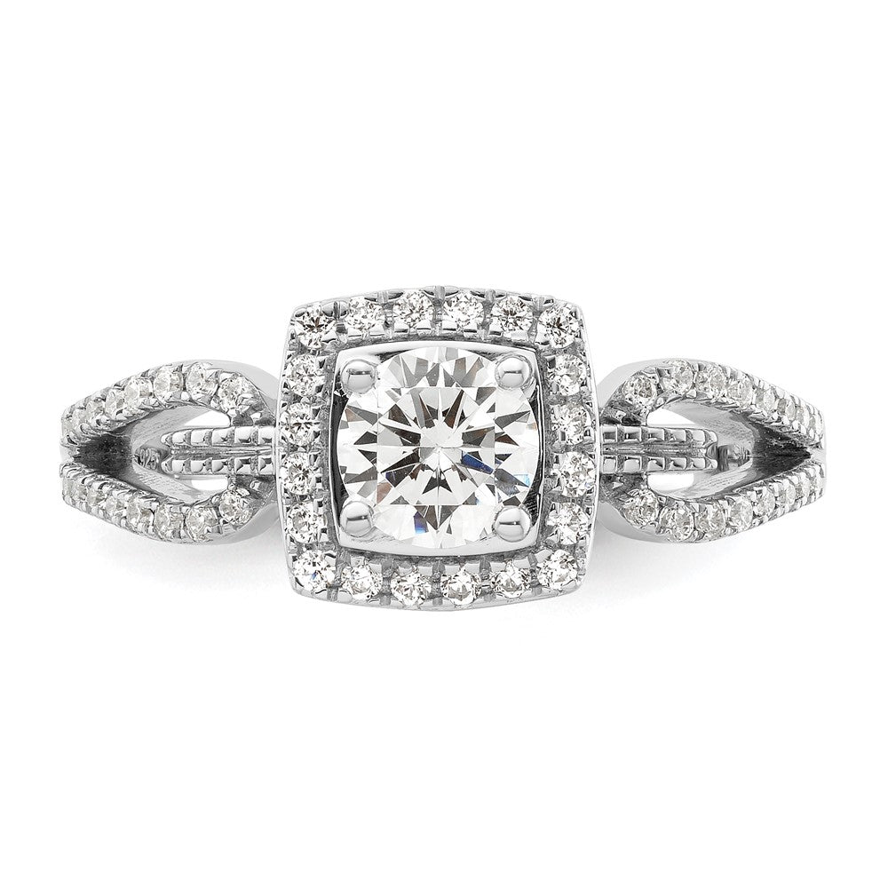 14K White Gold Lab Grown VS/SI FGH Dia Halo Complete Engagement Ring