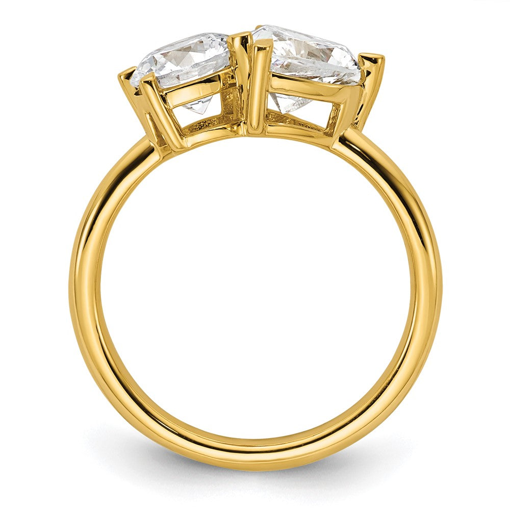 14K Polished Round and Heart 2 Stone Ring Mounting