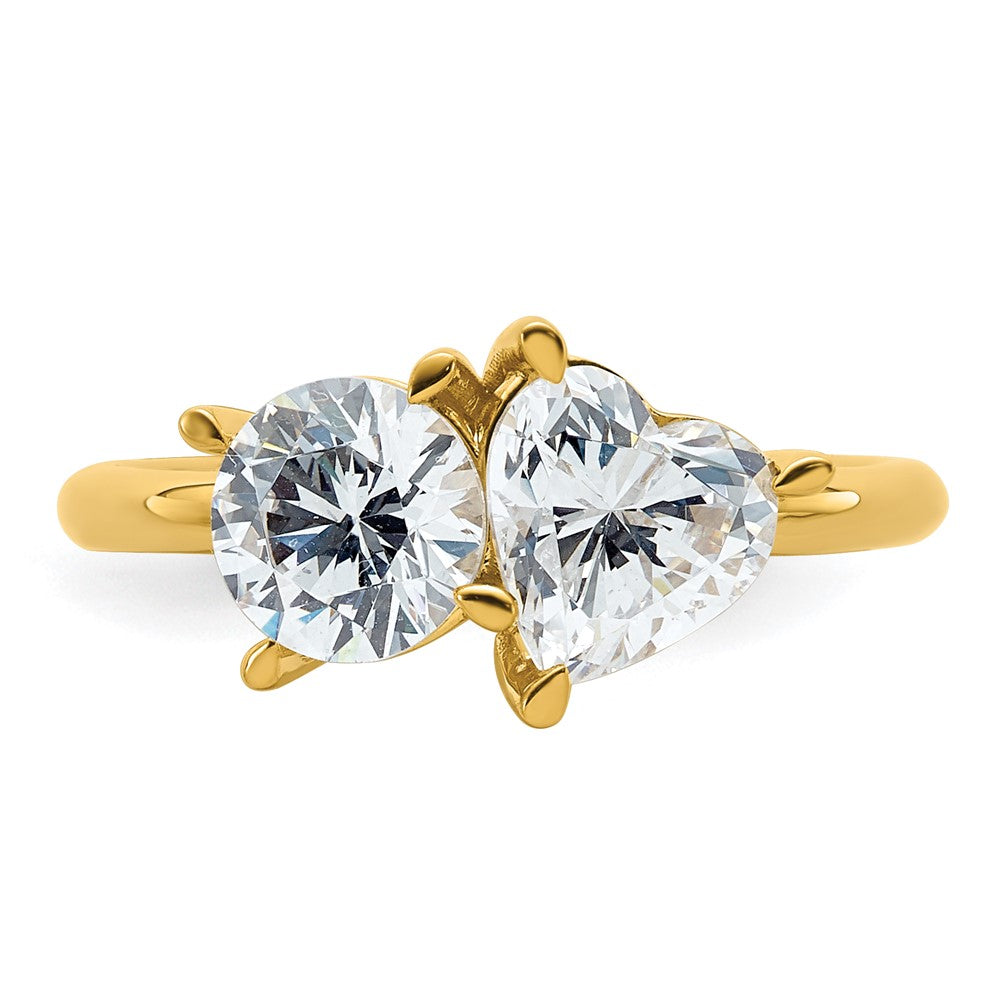 14K Polished Round and Heart 2 Stone Ring Mounting