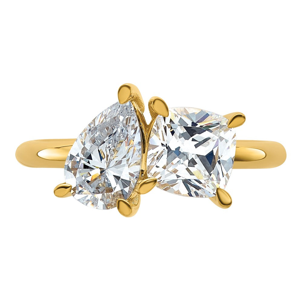 14K Polished Cushion and Pear 2 Stone Ring Mounting