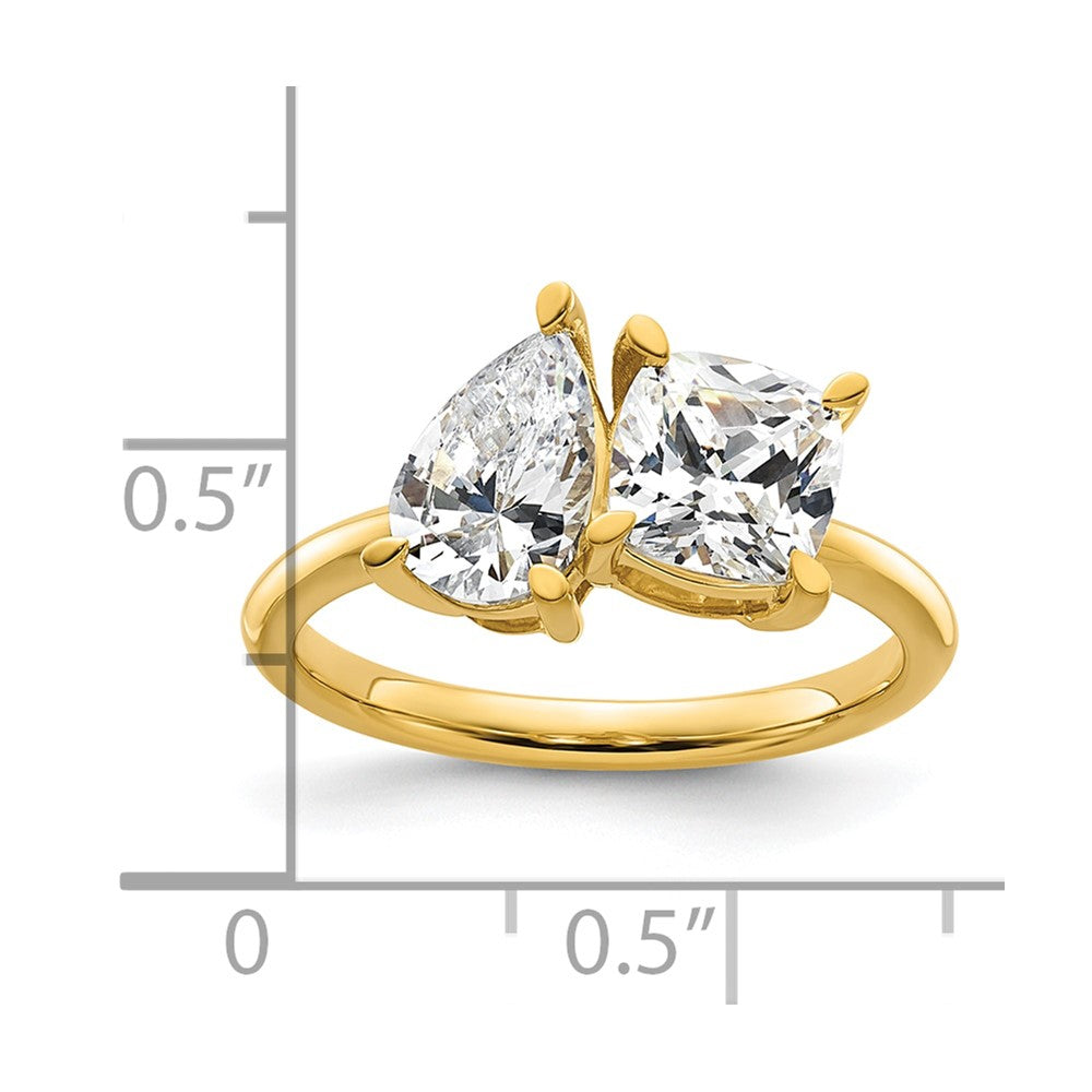 14K Polished Cushion and Pear 2 Stone Ring Mounting