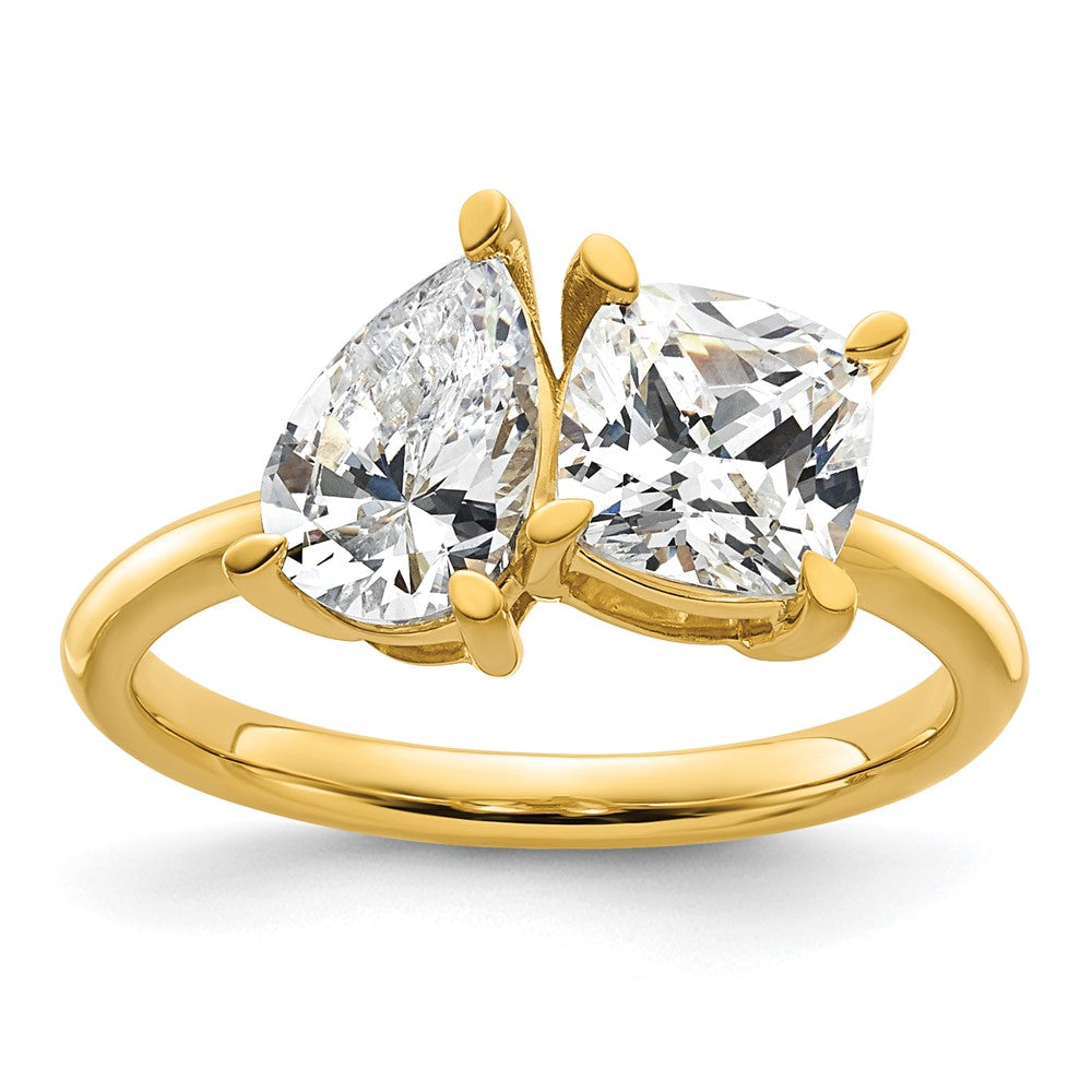 14K Polished Cushion and Pear 2 Stone Ring Mounting