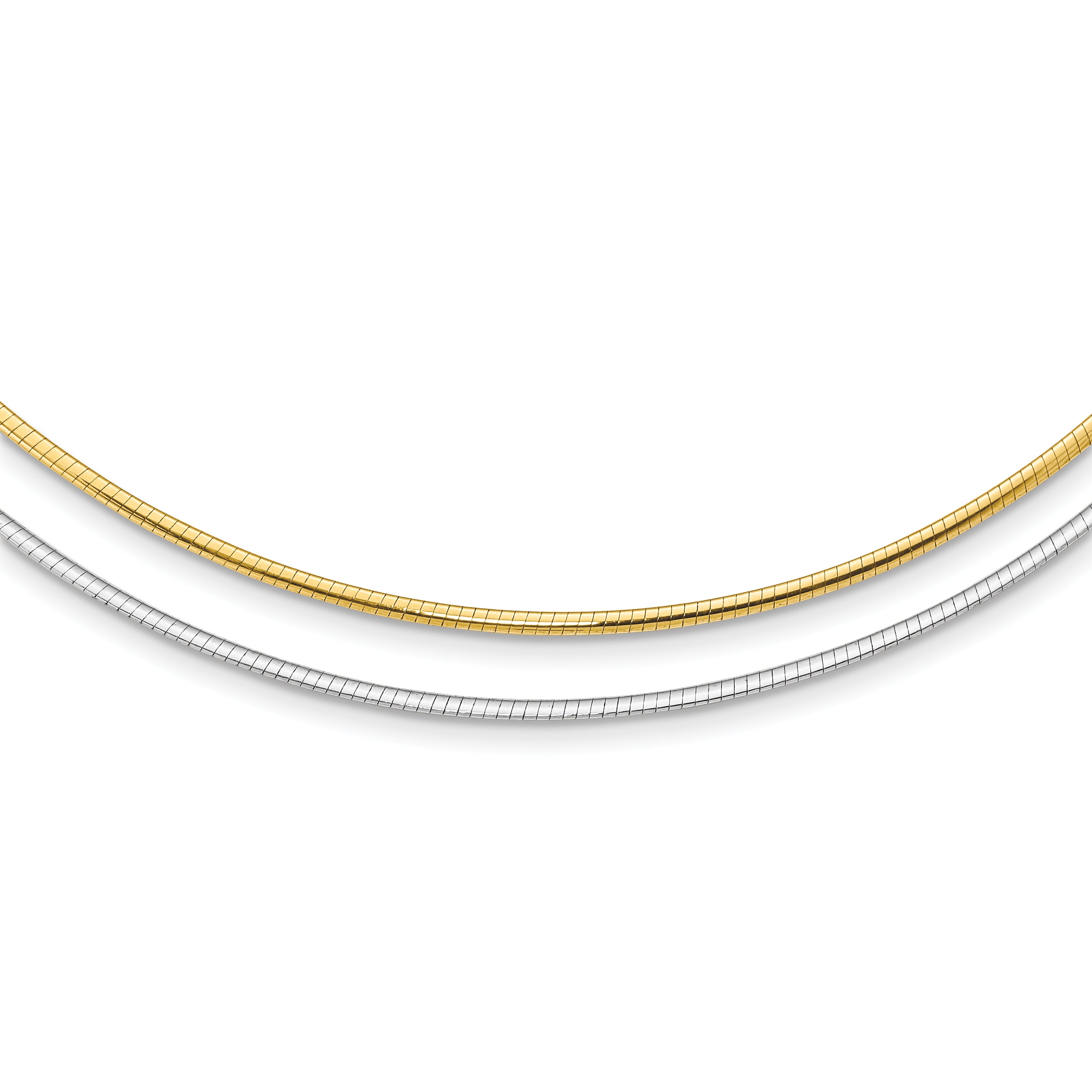 14k Two-tone 2mm Reversible White and Yellow 18 inch Omega Necklace Plus 2 inch Heart Chain Extender
