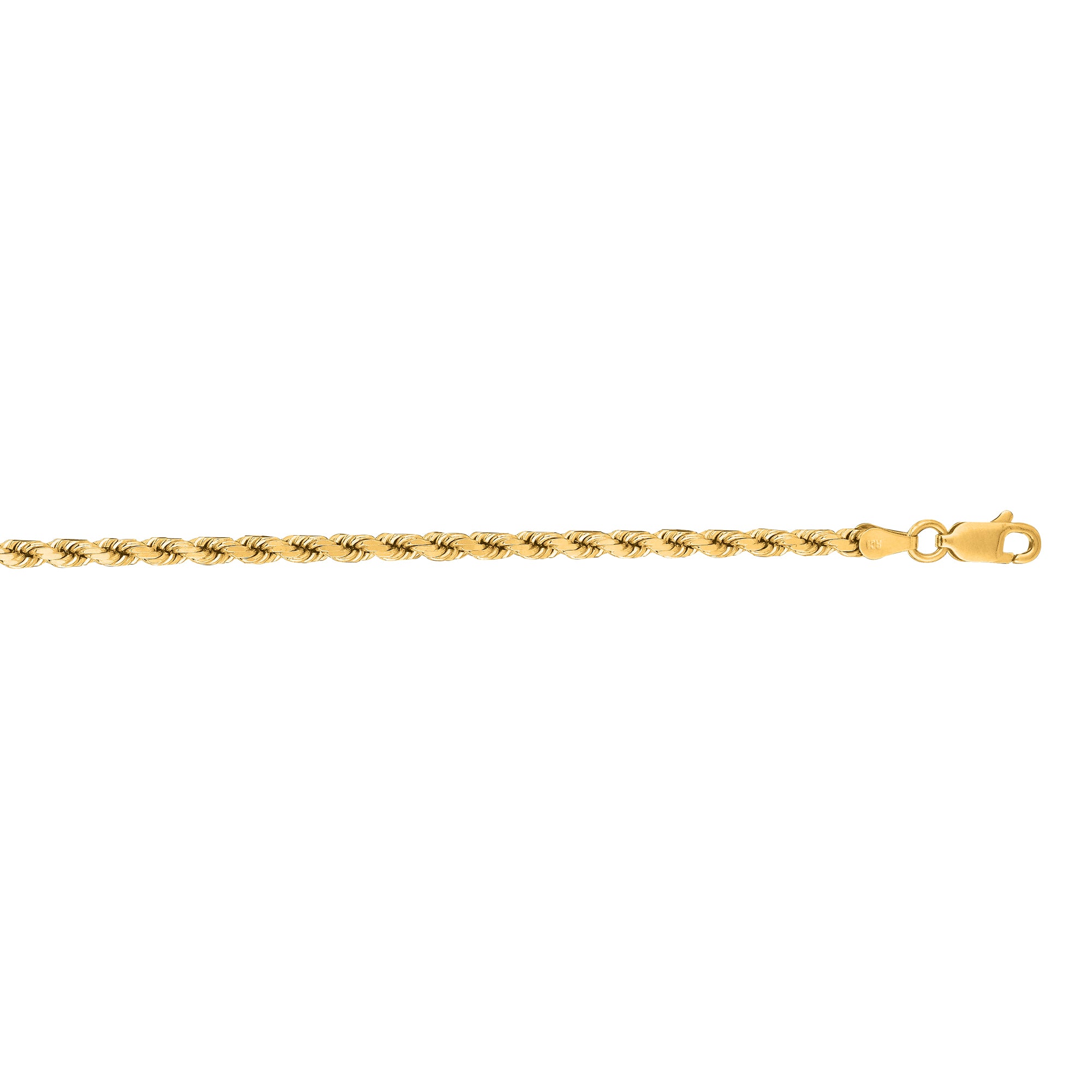 14K Yellow Gold 3.5mm Diamond Cut Royal Rope 30" Chain with Lobster Lock