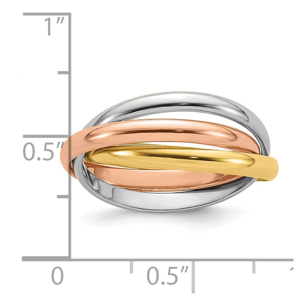 14k Tri-color Polished Rolling Ring Size 4.5