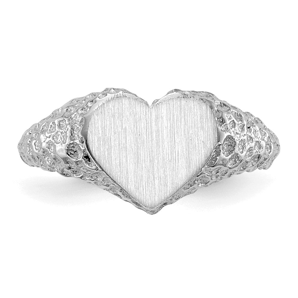 14k White Gold 8.0x9.0mm Open Back Heart Signet Ring