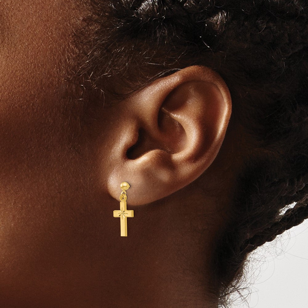 14k Satin & Diamond -Cut Cross Earrings