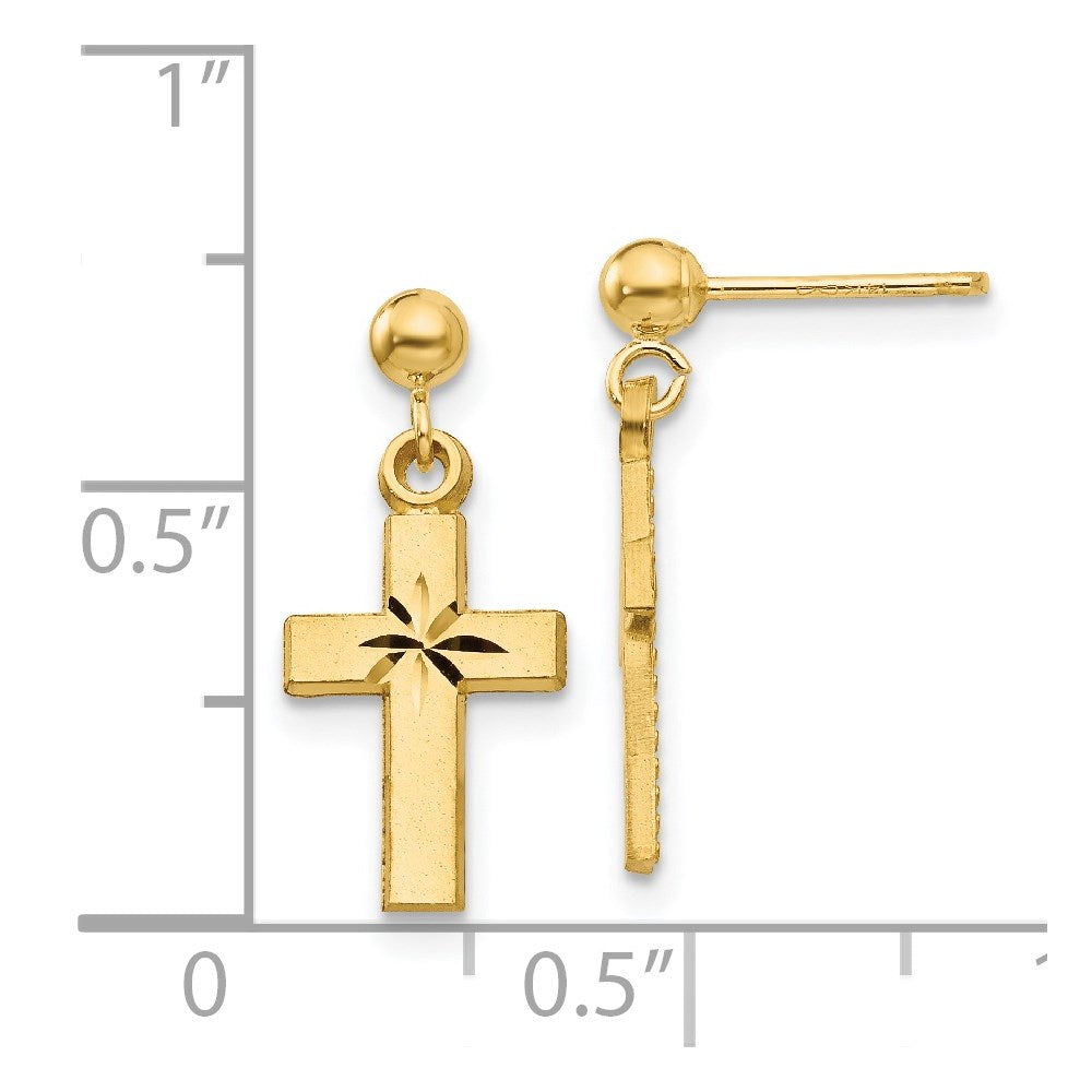 14k Satin & Diamond -Cut Cross Earrings