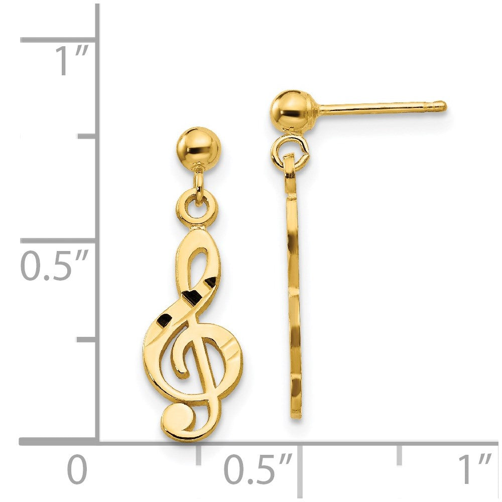 14k Polished & Diamond-Cut Treble Clef Dangle Post Earrings