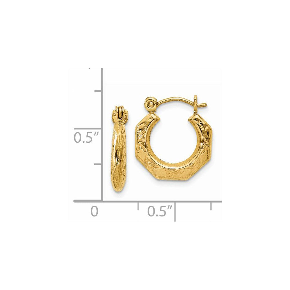 14k Polished Patterned Hollow Hoop Earrings