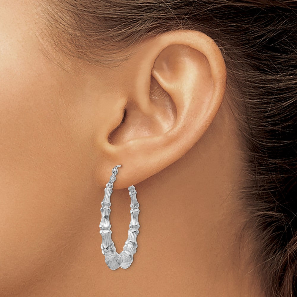 14k White Gold Polished Bamboo Hoop Earrings