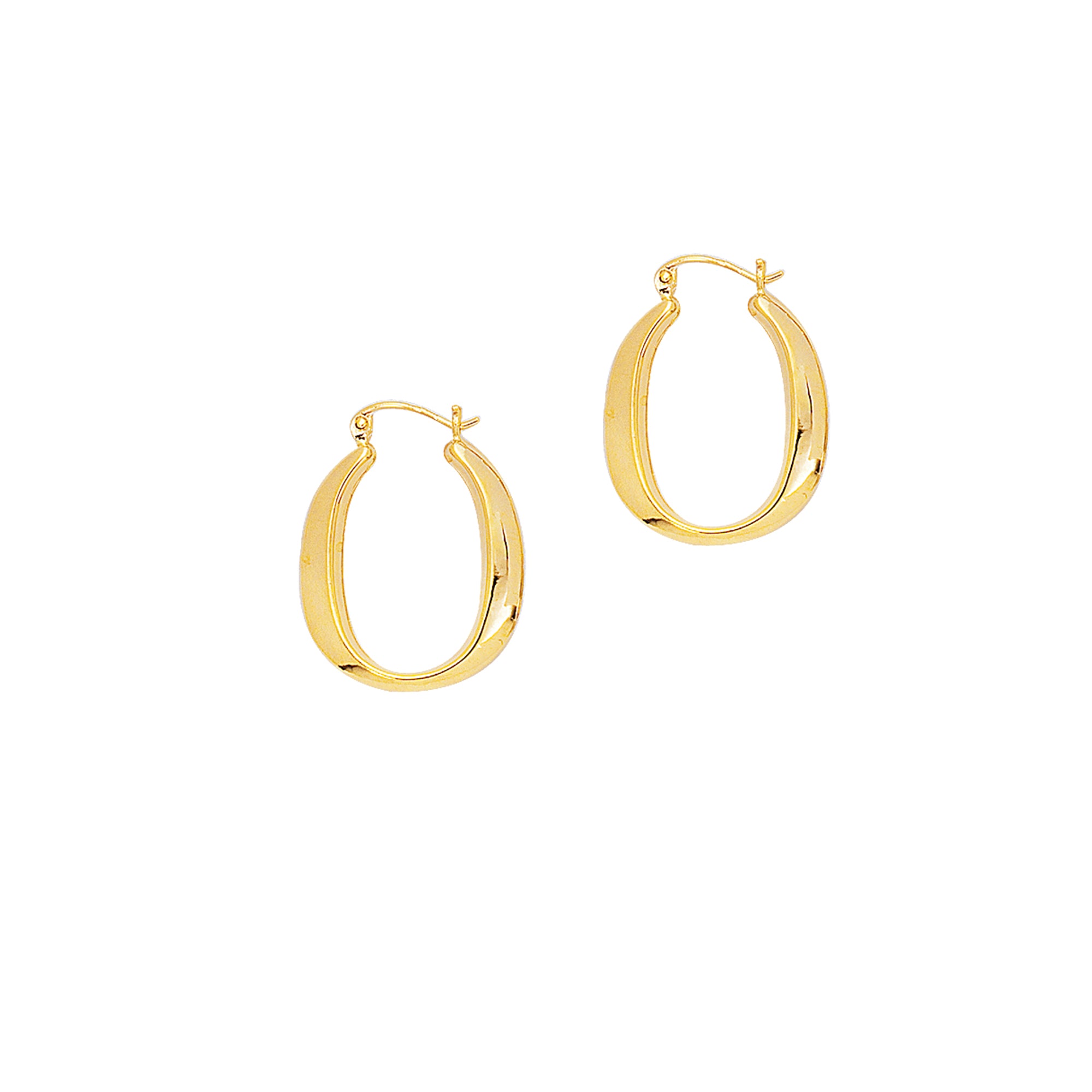 14K Yellow Gold Oval Back to Back Hoop Earring