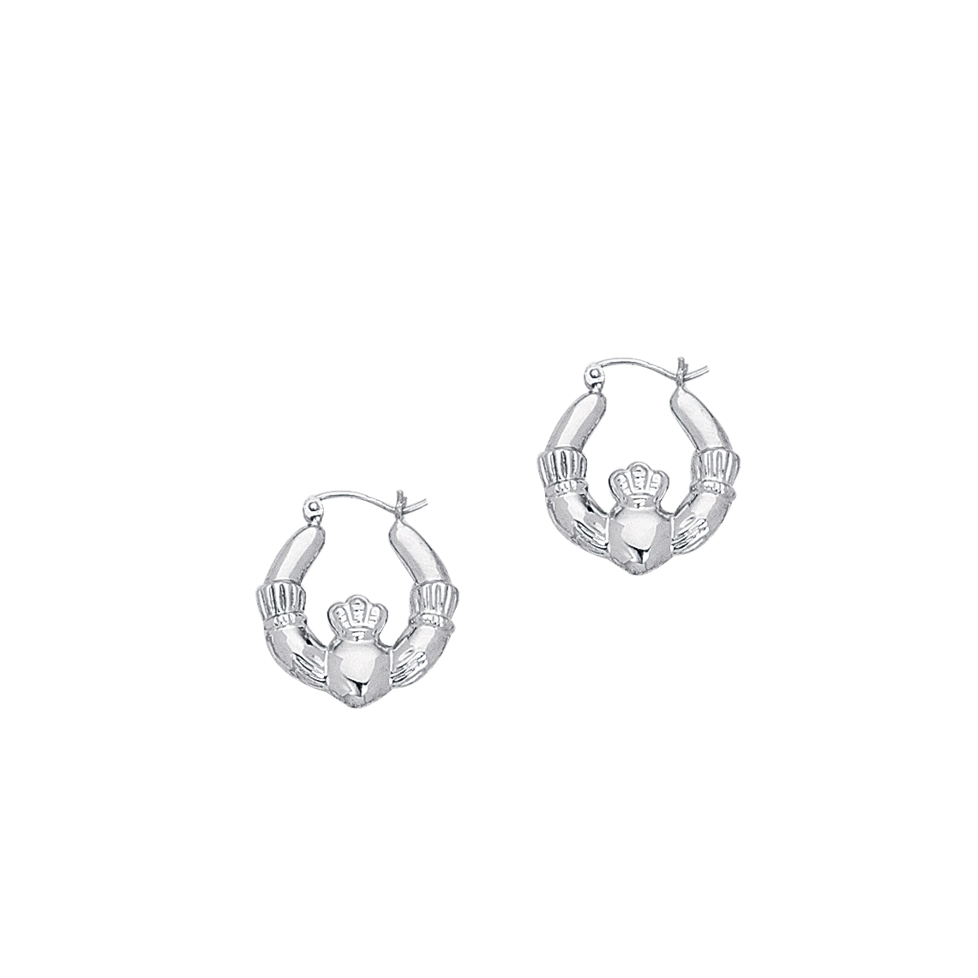14K White Gold Claddagh Back to Back Hoop Earring