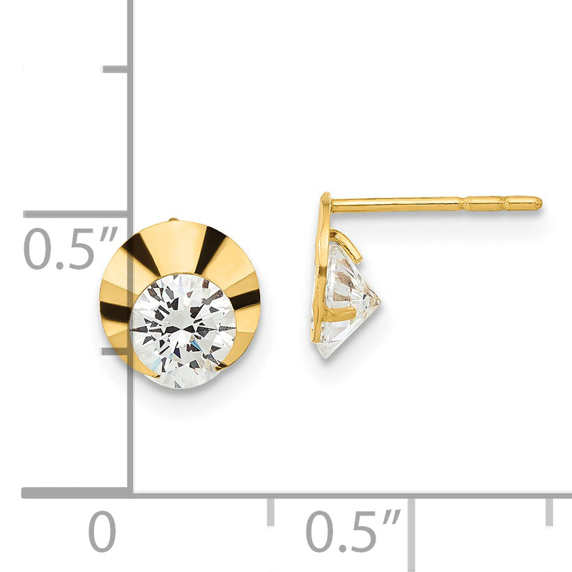 14ky Madi K Childrens Polished Diamond-cut CZ Circle Post Earrings