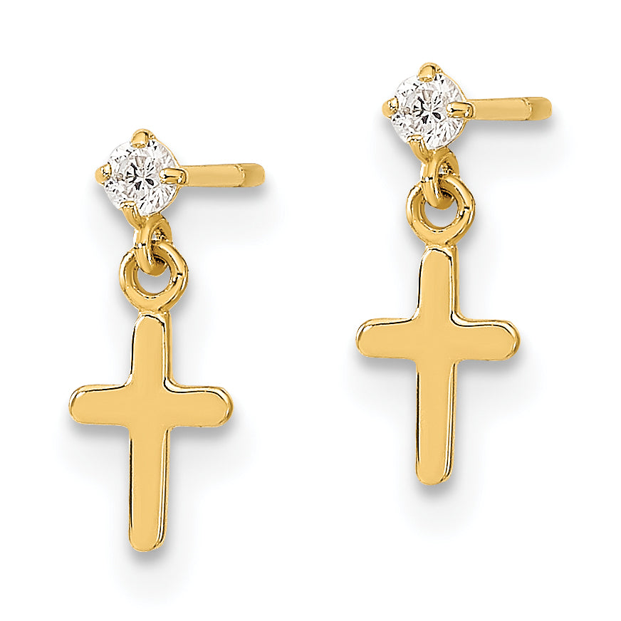 14k Madi K Childrens CZ Cross Post Dangle Earrings