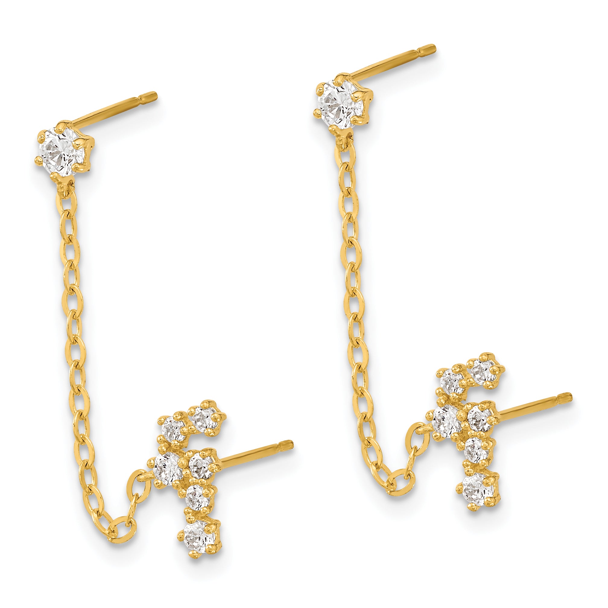 14K Madi K Cz Double Post W/Chain Constellation Earring Se2548