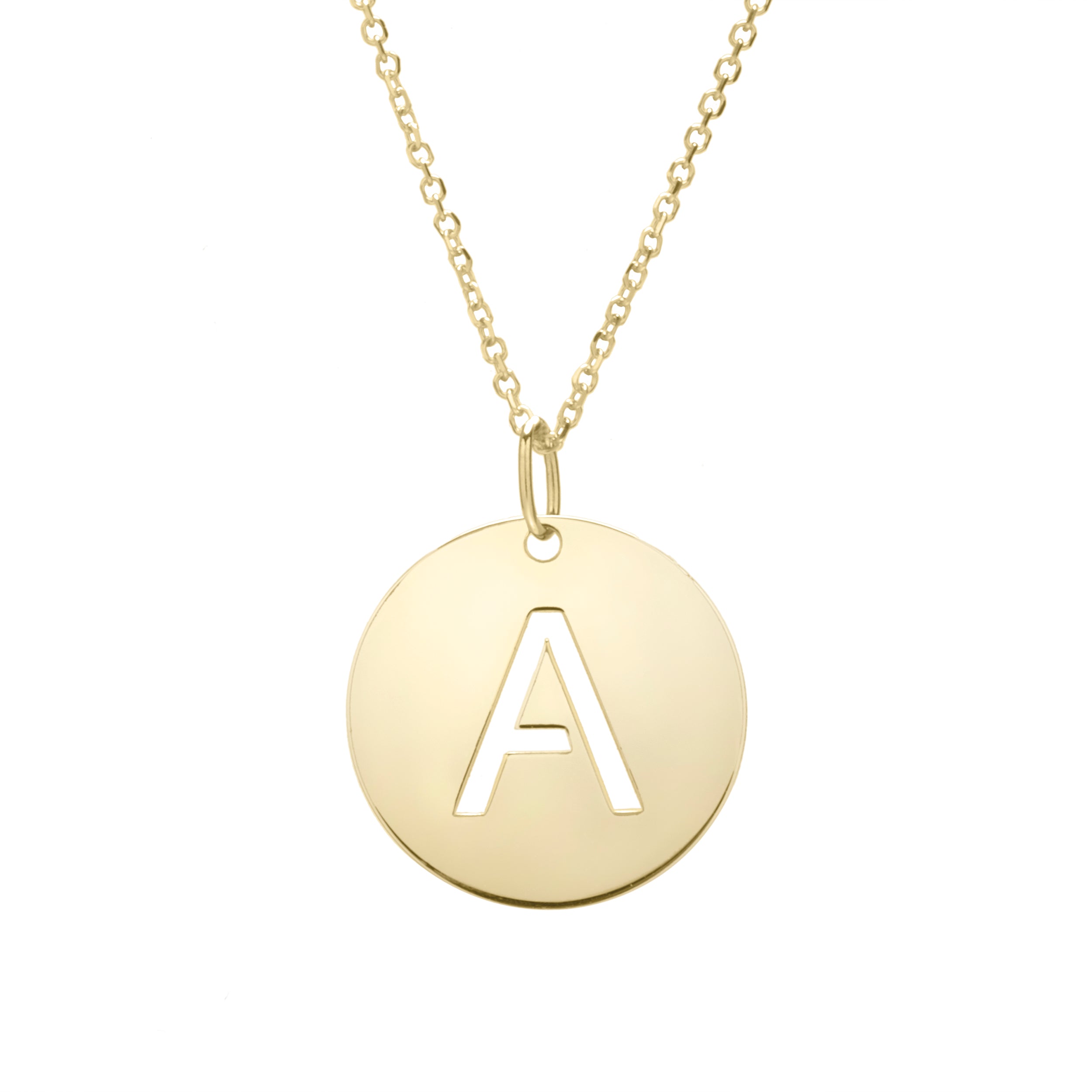 14K Yellow Gold Yours Truly Disc Pendant Initial A 18" Necklace