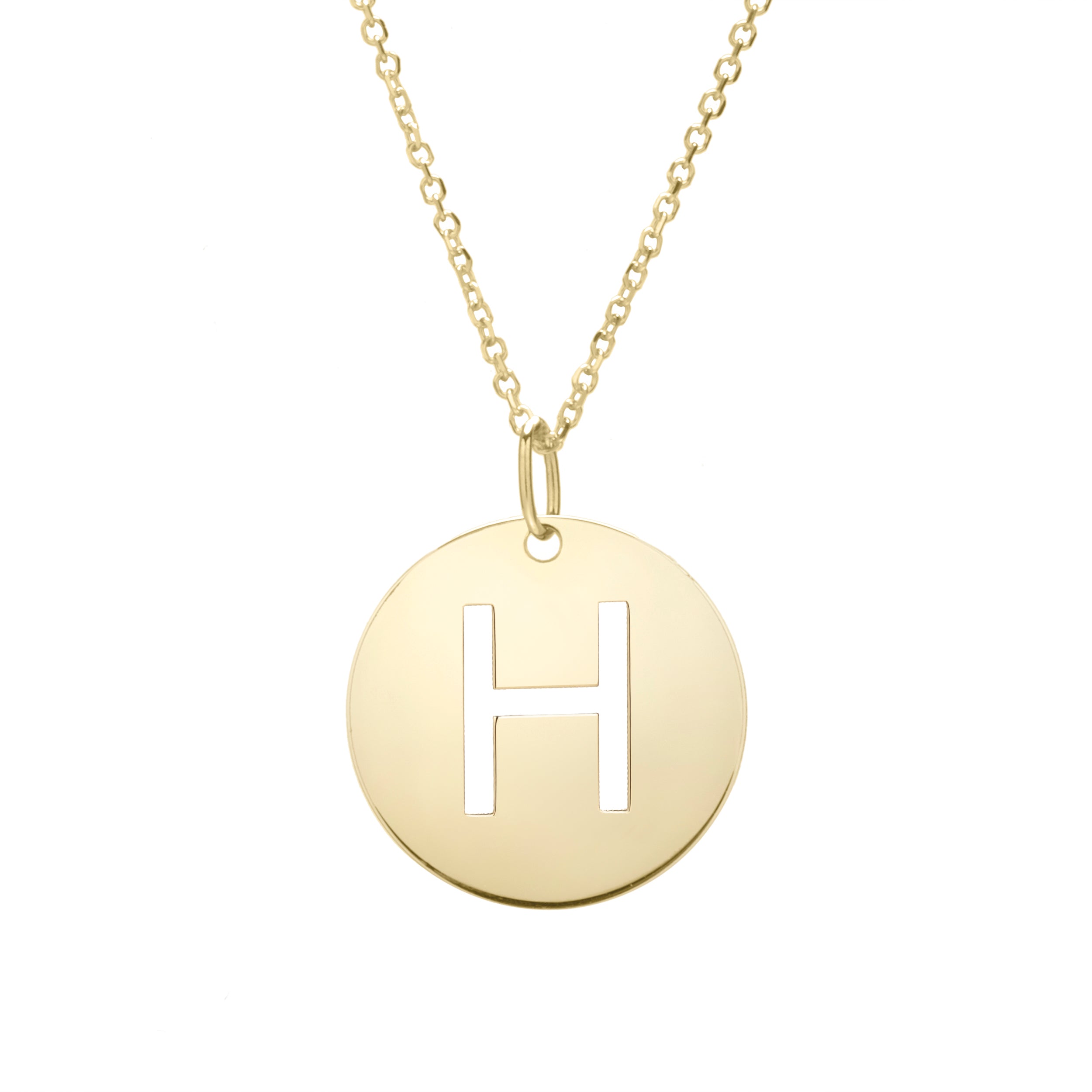 14K Yellow Gold Yours Truly Disc Pendant Initial H 18" Necklace
