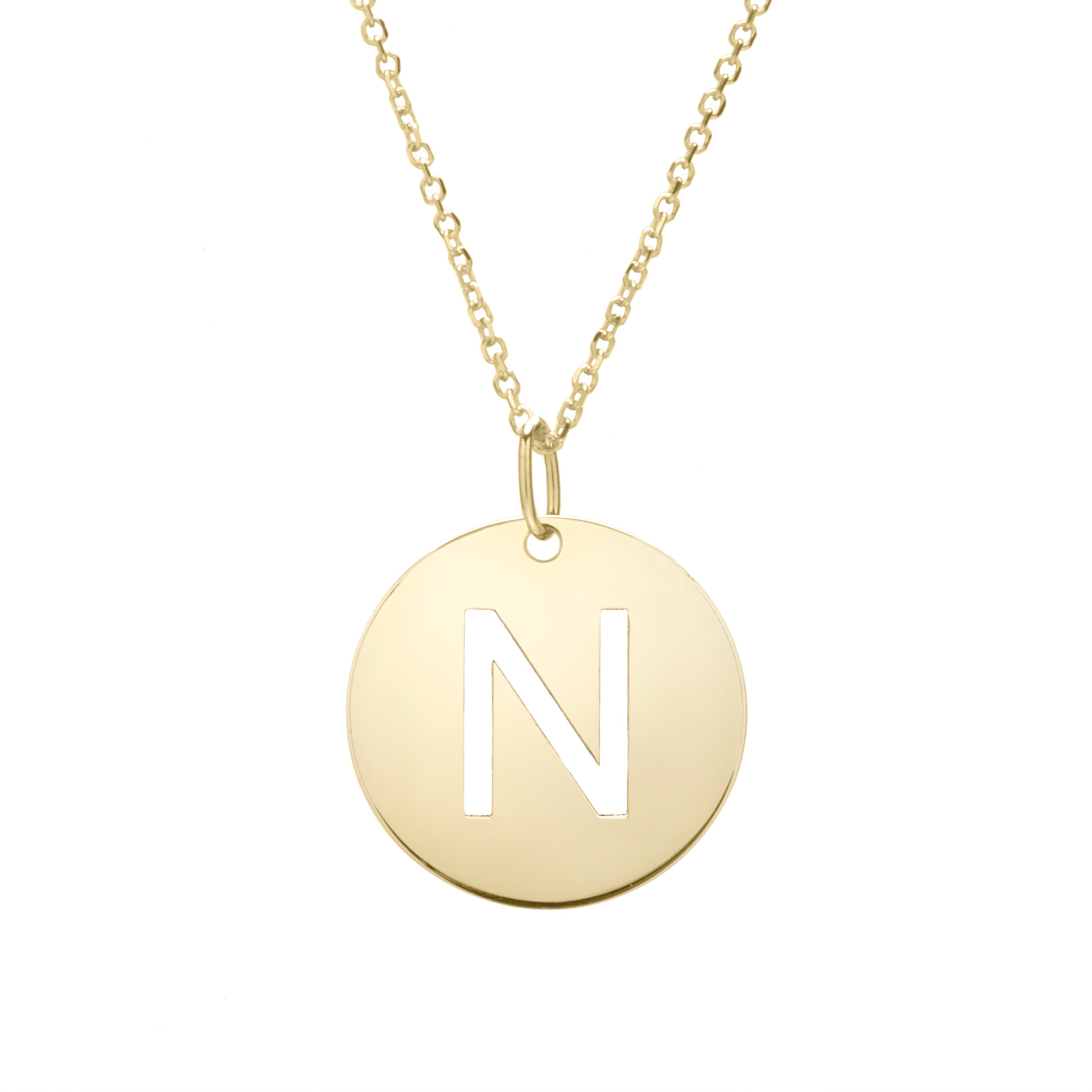 14K Yellow Gold Yours Truly Disc Pendant Initial N 18" Necklace