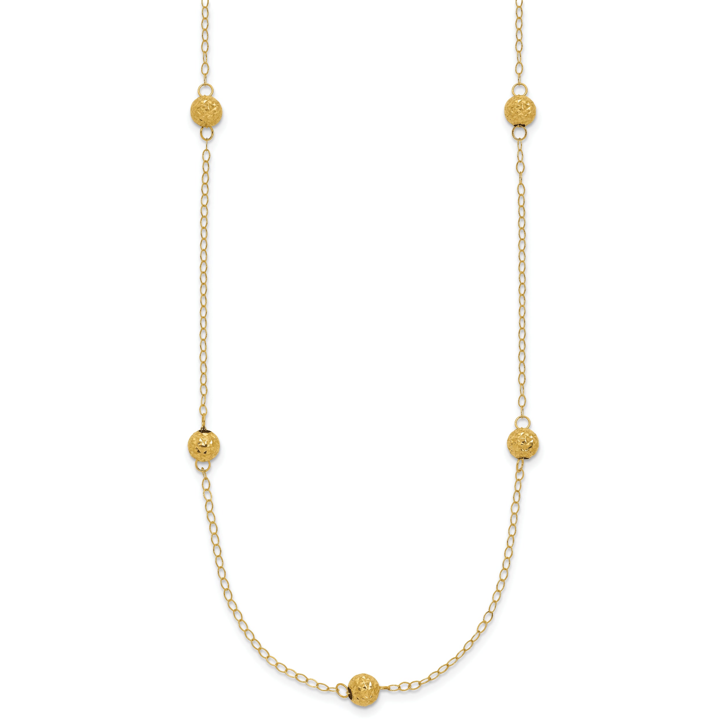 14k Polished Textured Beads 7-Station 18 inch Necklace