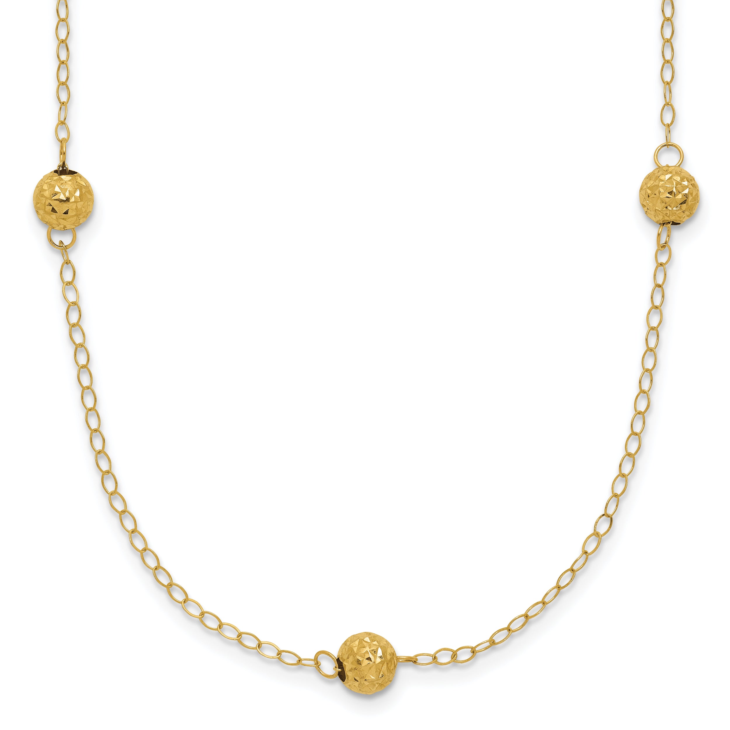 14k Polished Textured Beads 7-Station 18 inch Necklace