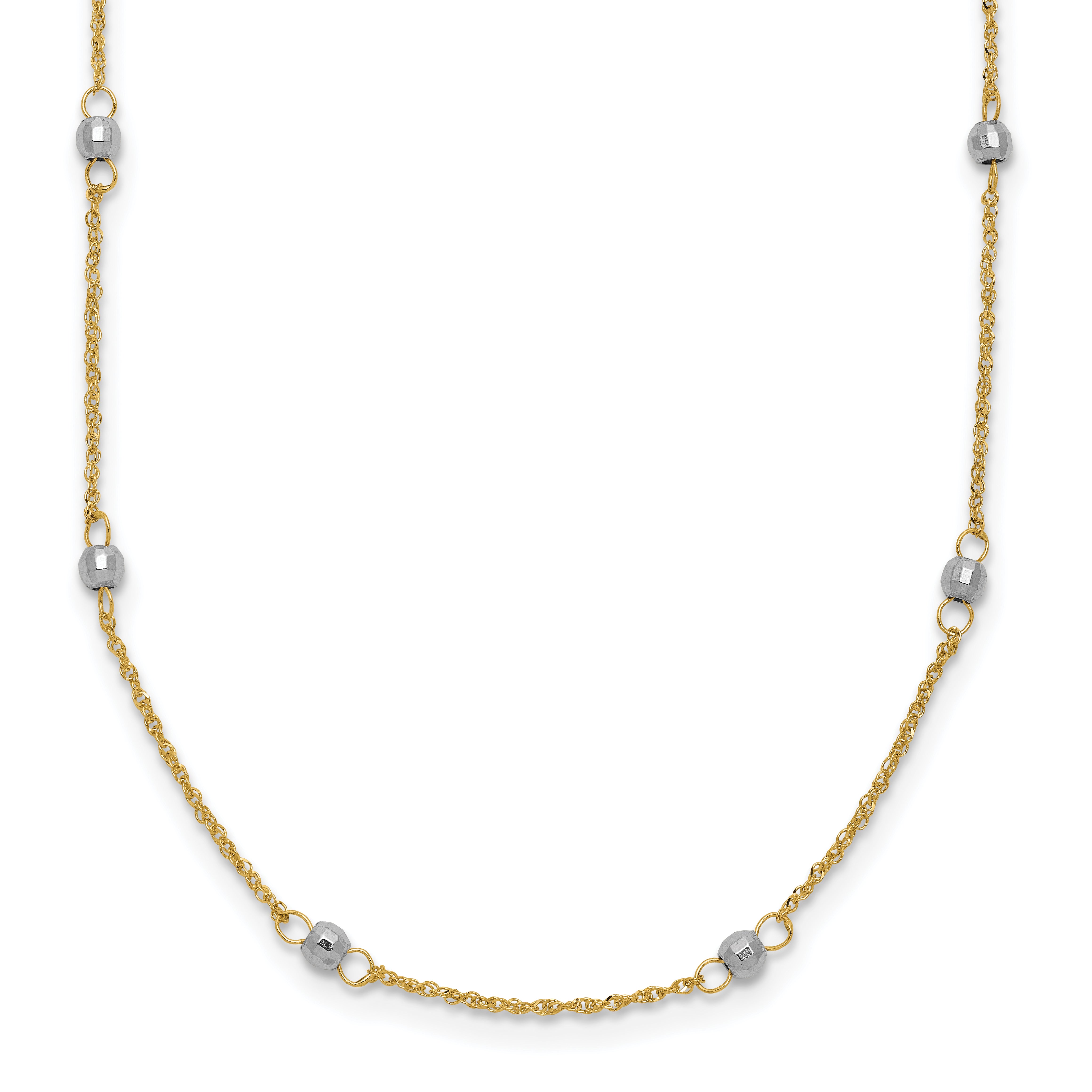 14K Two-tone Ropa Chain and Mirror Beads 16 inch Station Necklace Plus 2 inch Extender