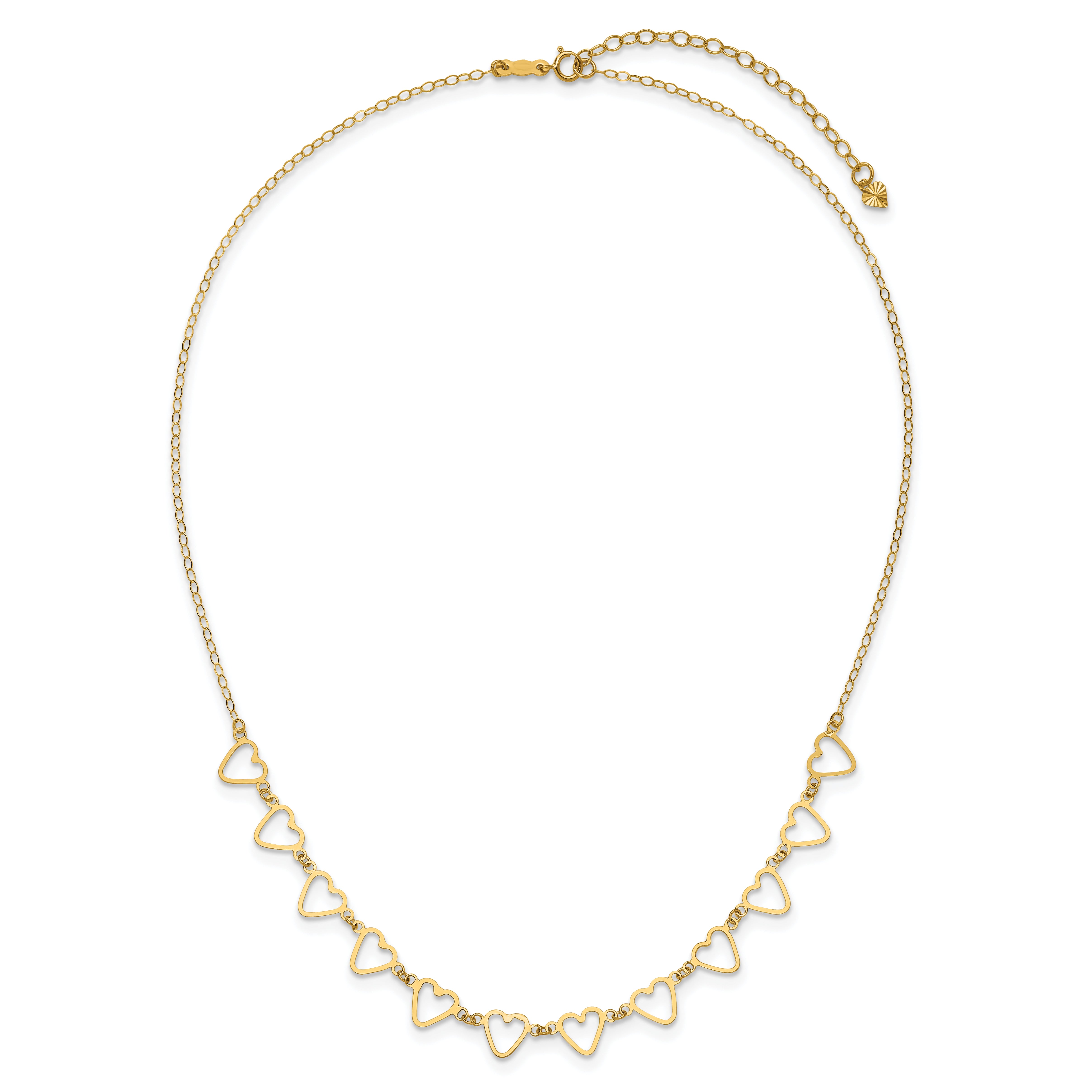 14K Open Flat Hearts 16 inch Necklace Plus 2 inch Extender